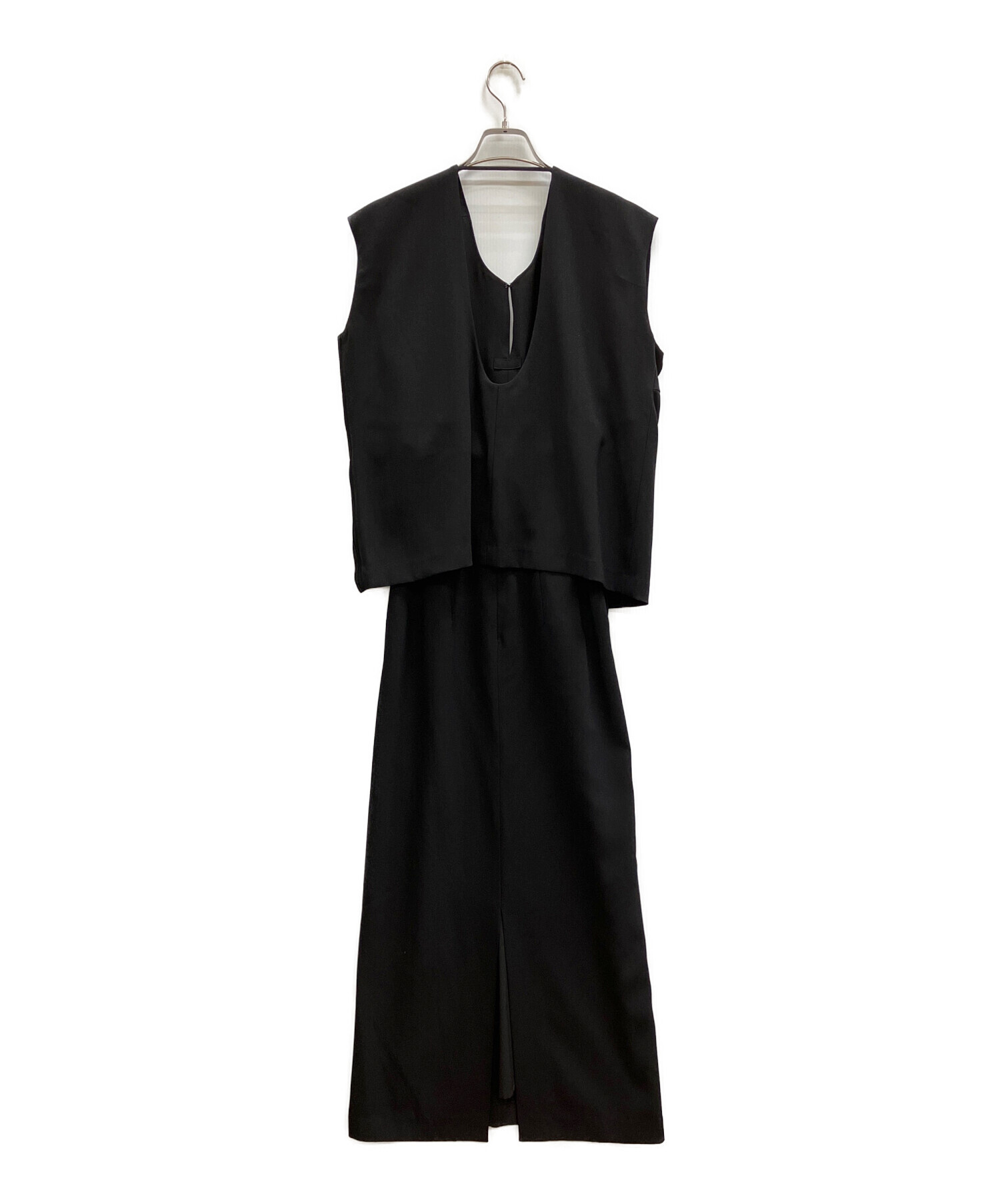 中古・古着通販】CLANE (クラネ) LAYERED BACK OPEN ONEPIECE ブラック 