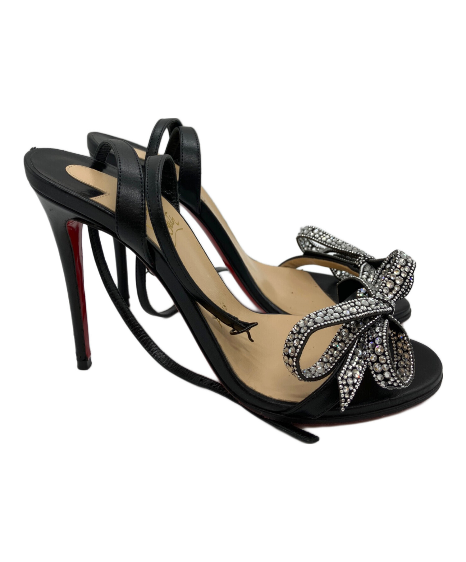 Christian Louboutinルブタン　リボン付き　グリッターサンダル 中古・古着通販】Christian Louboutin (クリスチャン・ルブタン