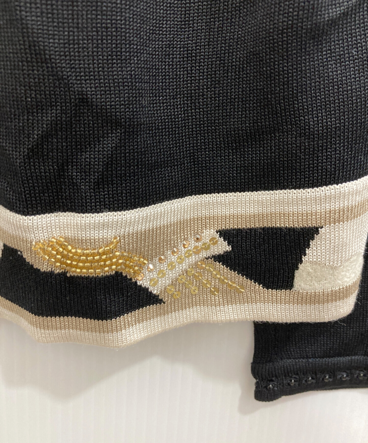 中古・古着通販】LEONARD (レオナール) ビーズ刺繍ニット ブラック