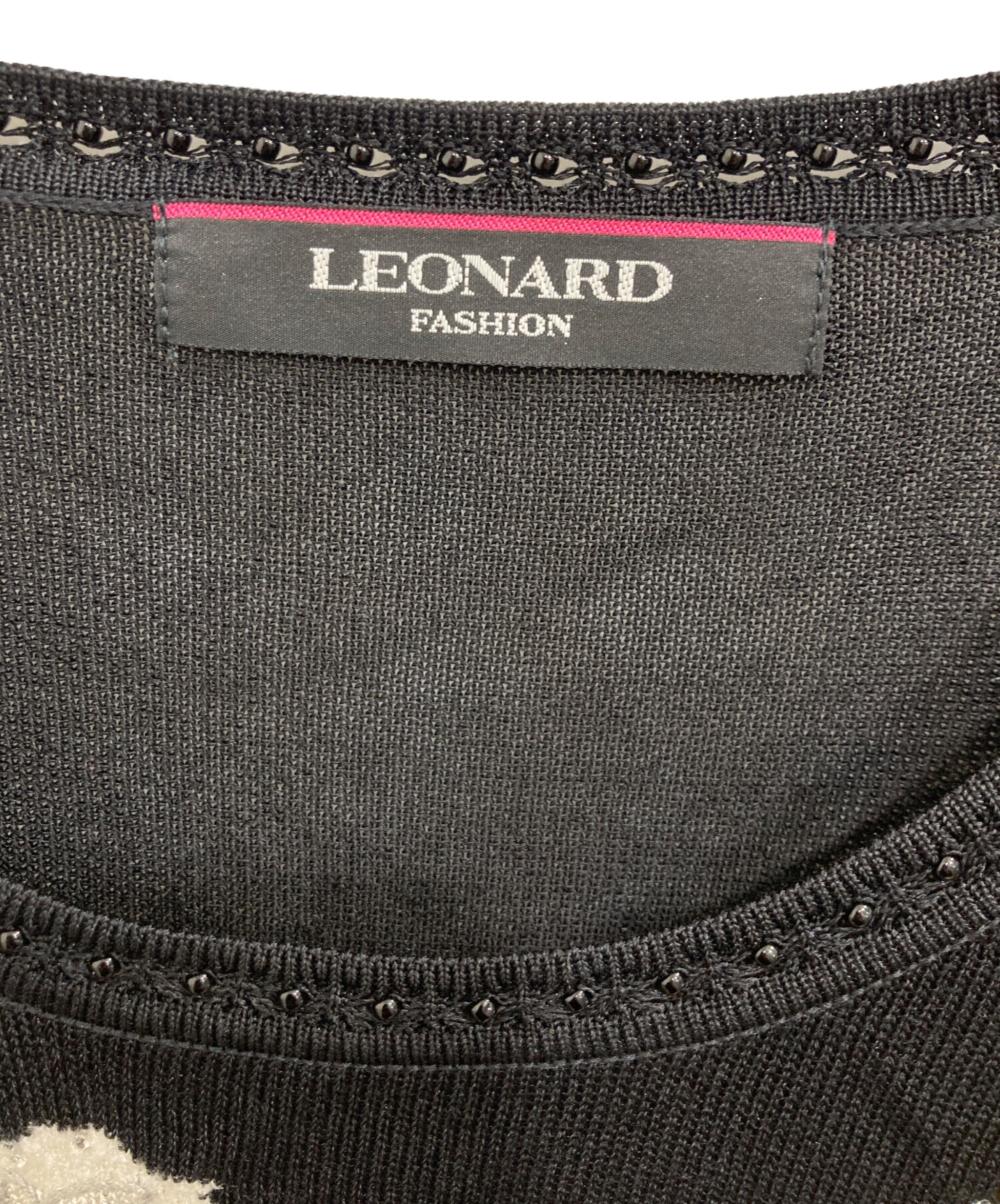 中古・古着通販】LEONARD (レオナール) ビーズ刺繍ニット ブラック
