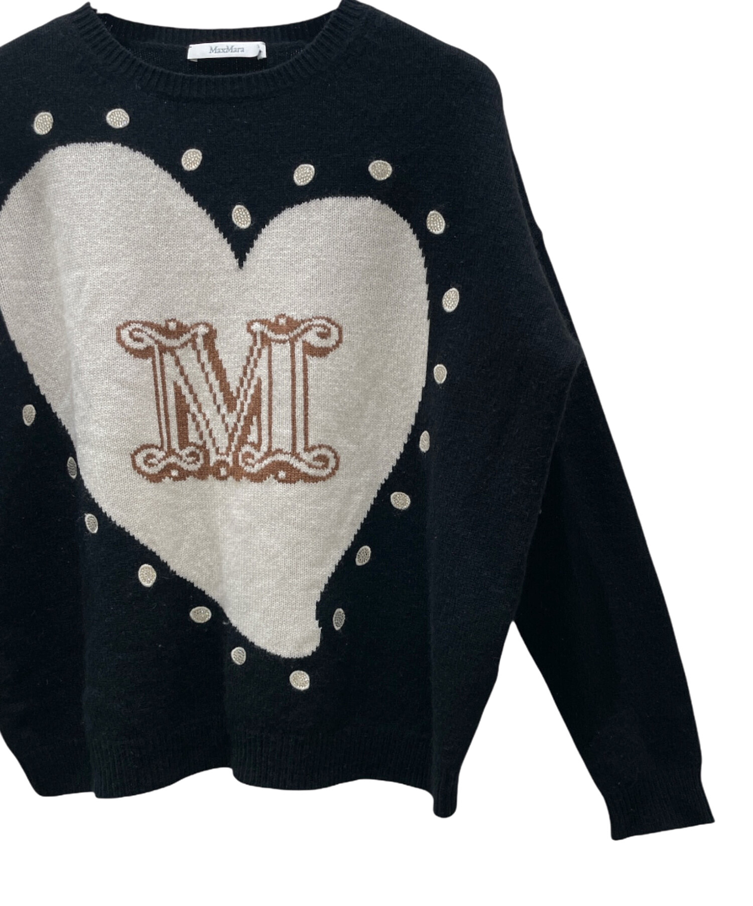 マックスマーラ ロゴ ハート柄 セーター ブラック ウール カシミヤ 中古・古着通販】MaxMara (マックスマーラ) Panaria wool sweater / M