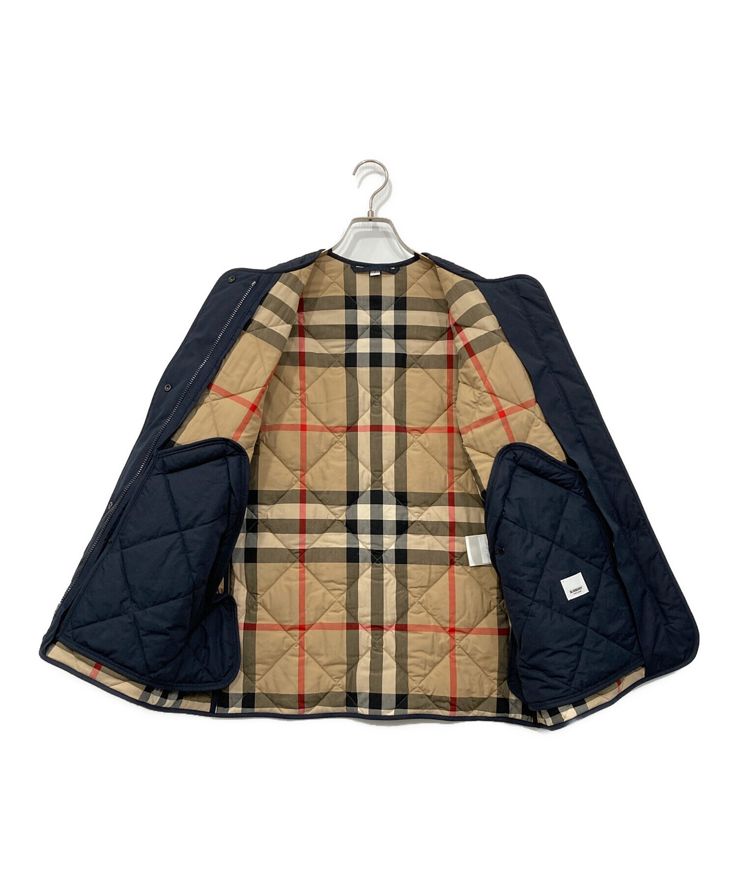 Burberry ネイビー キルティングジャケット 中古・古着通販】BURBERRY (バーバリー) ノーカラーキルティング