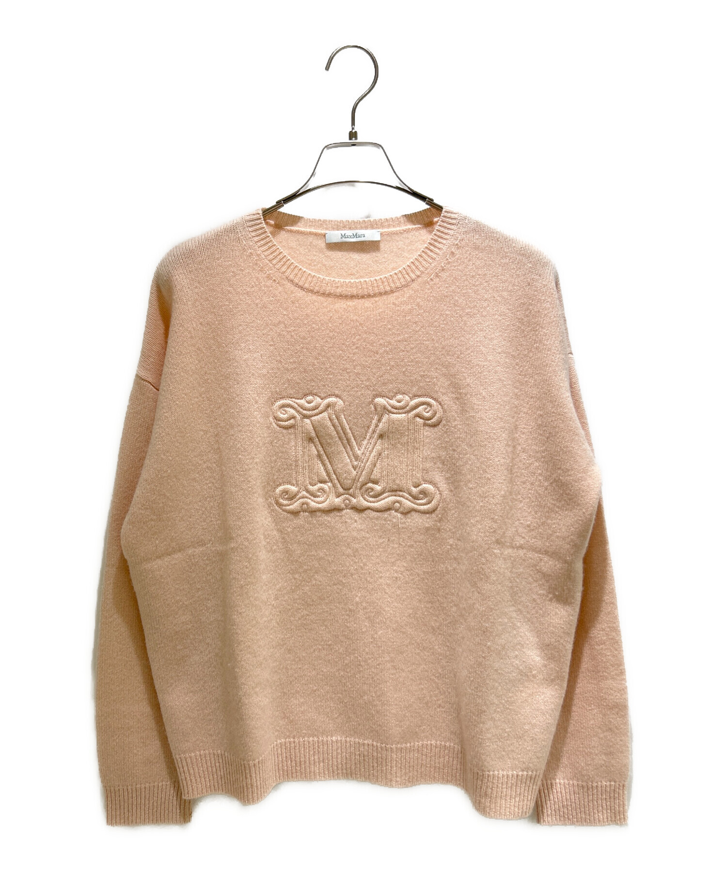 【マックスマーラ】白タグ　カシミヤ100% セーター　ロゴ　近年モデル　青　白 中古・古着通販】MaxMara (マックスマーラ) フロントロゴカシミヤ