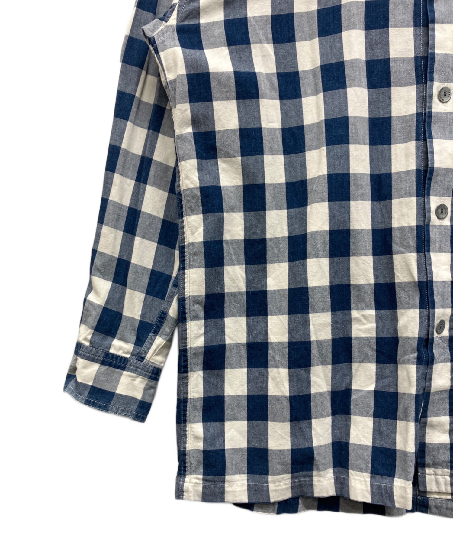 美品　プランテーション　ギンガムチェックシュリンクシャツ　日本製　紺　綿100% 中古・古着通販】Jean of plantation (ジーンオブプランテーション