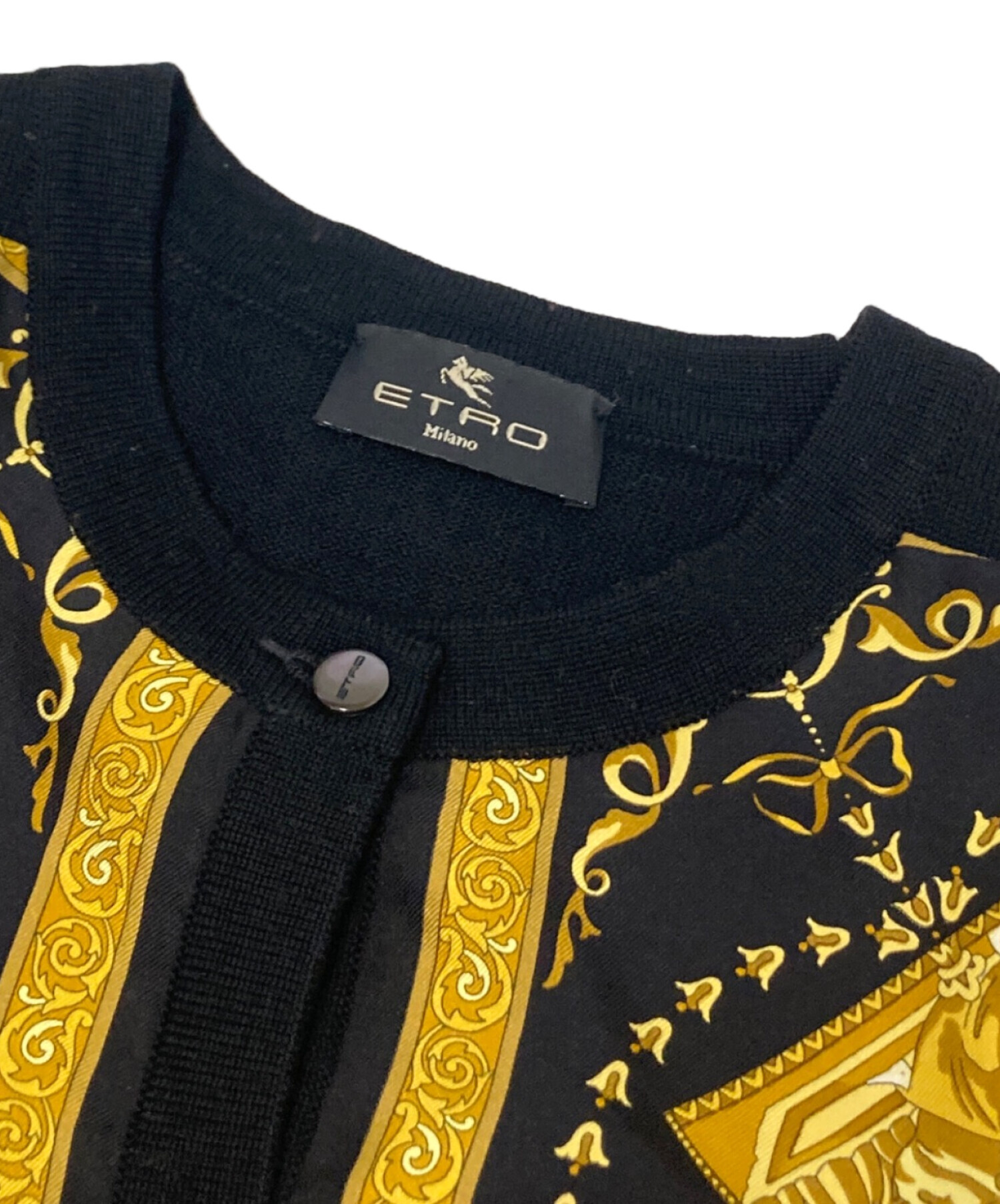 中古・古着通販】ETRO (エトロ) シルク切替カーディガン ブラック