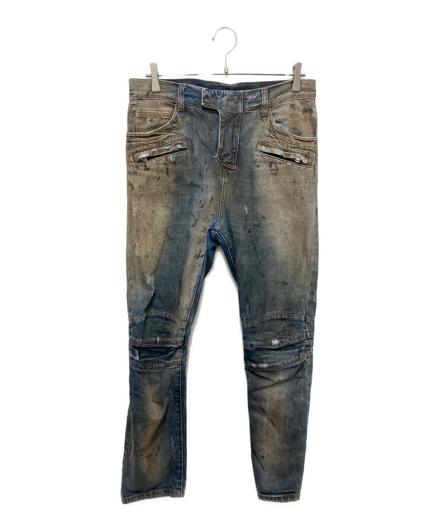 BALMAIN バルマン オイル加工 バイカーデニム W28 中古・古着通販】BALMAIN (バルマン) オイルドバイカージーンズ