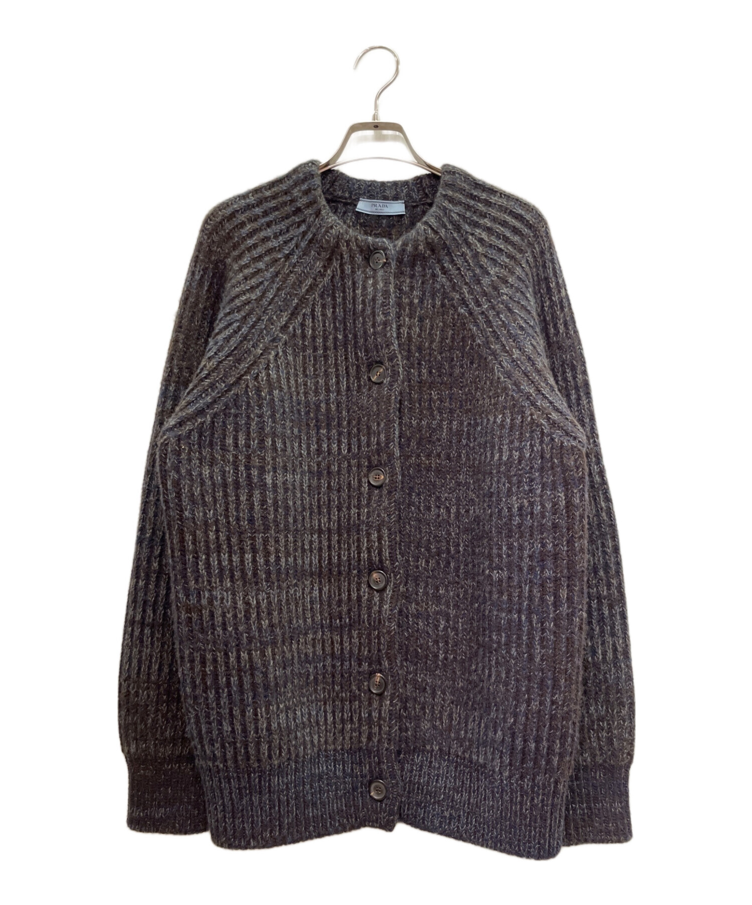 PRADA プラダ カシミヤ100 ダークグレー カーディガン ウールニット 中古・古着通販】PRADA (プラダ) 杢糸ウールブレンド カーディガン