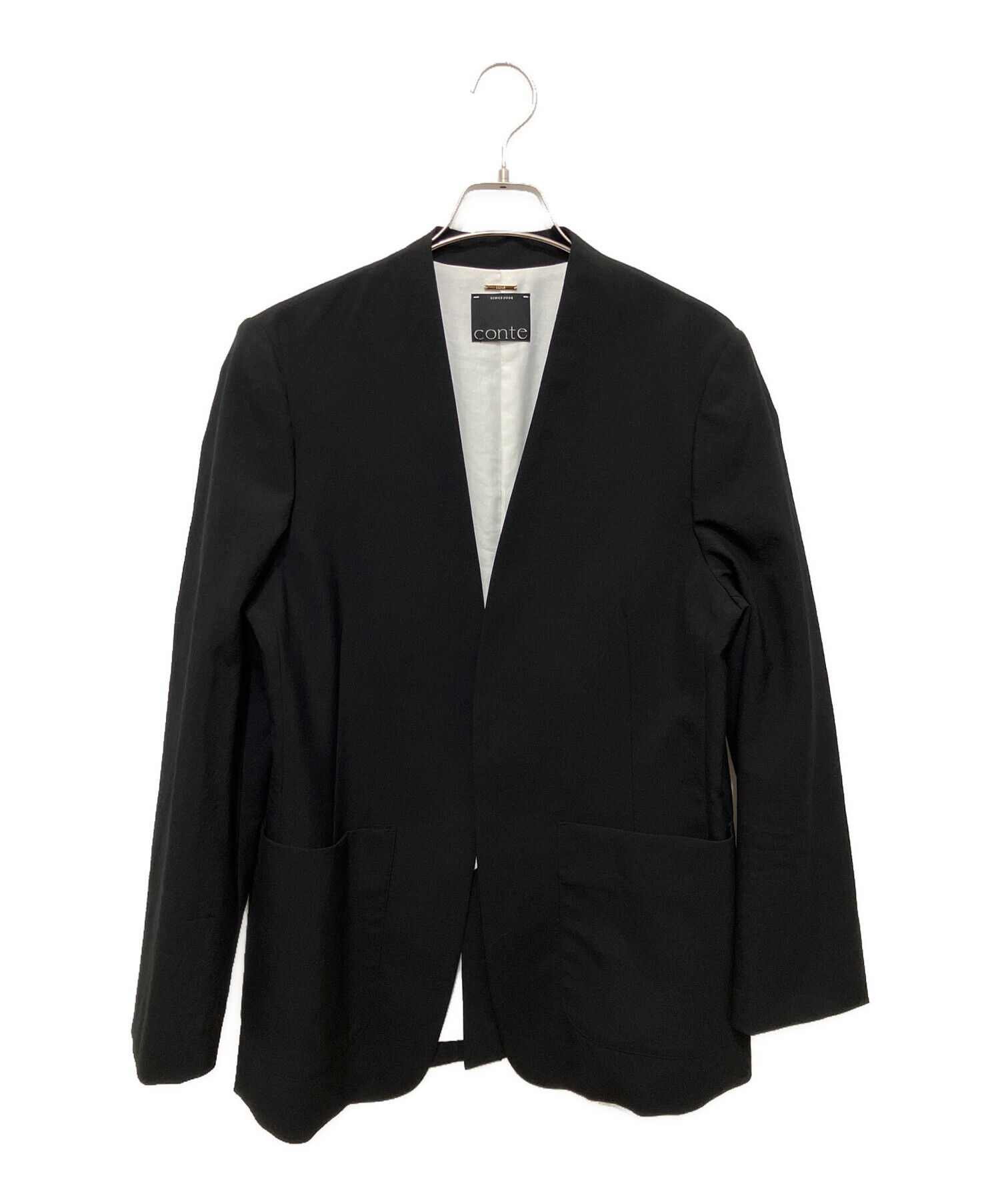 新品conte コンテ　ノーカラージャケットタグ付き 中古・古着通販】Conte (コンテ) ノーカラージャケット ブラック