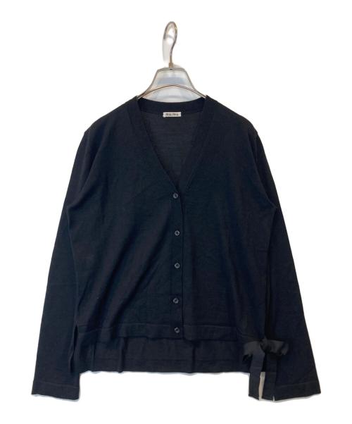 【BIGお買い物ラリー★30%OFFセール中】ミュウミュウ MIUMIU カーディガンリブ編み ♯40サイズ ブラック レディース 中古 中古・古着通販】MIU MIU (ミュウミュウ) カーディガン ブラック
