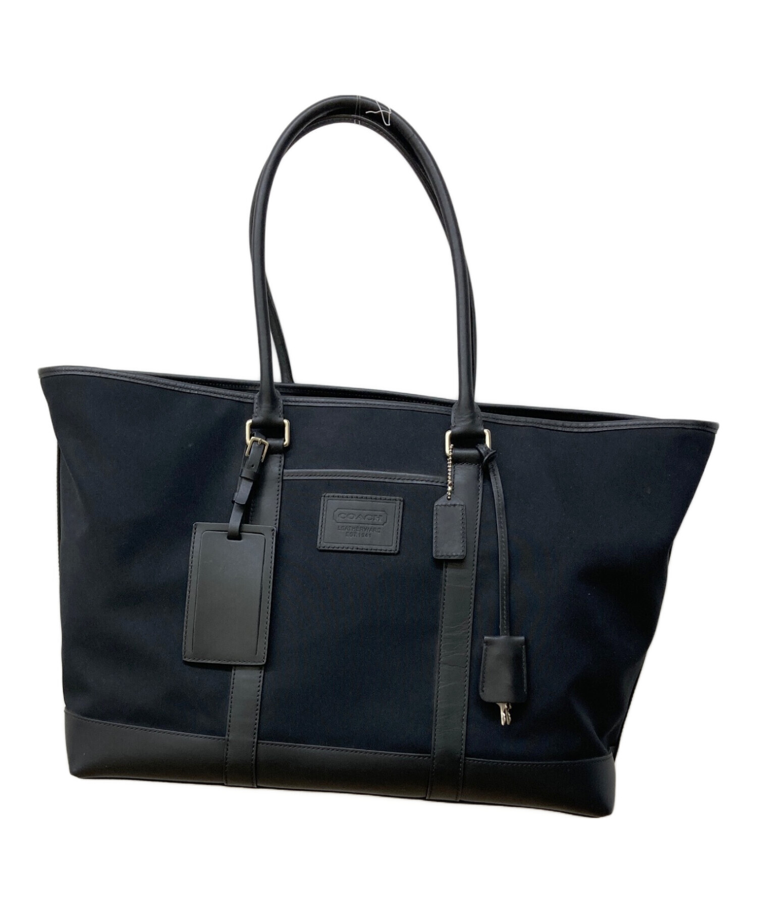 中古・古着通販】COACH (コーチ) レザーコンビトートバッグ ブラック