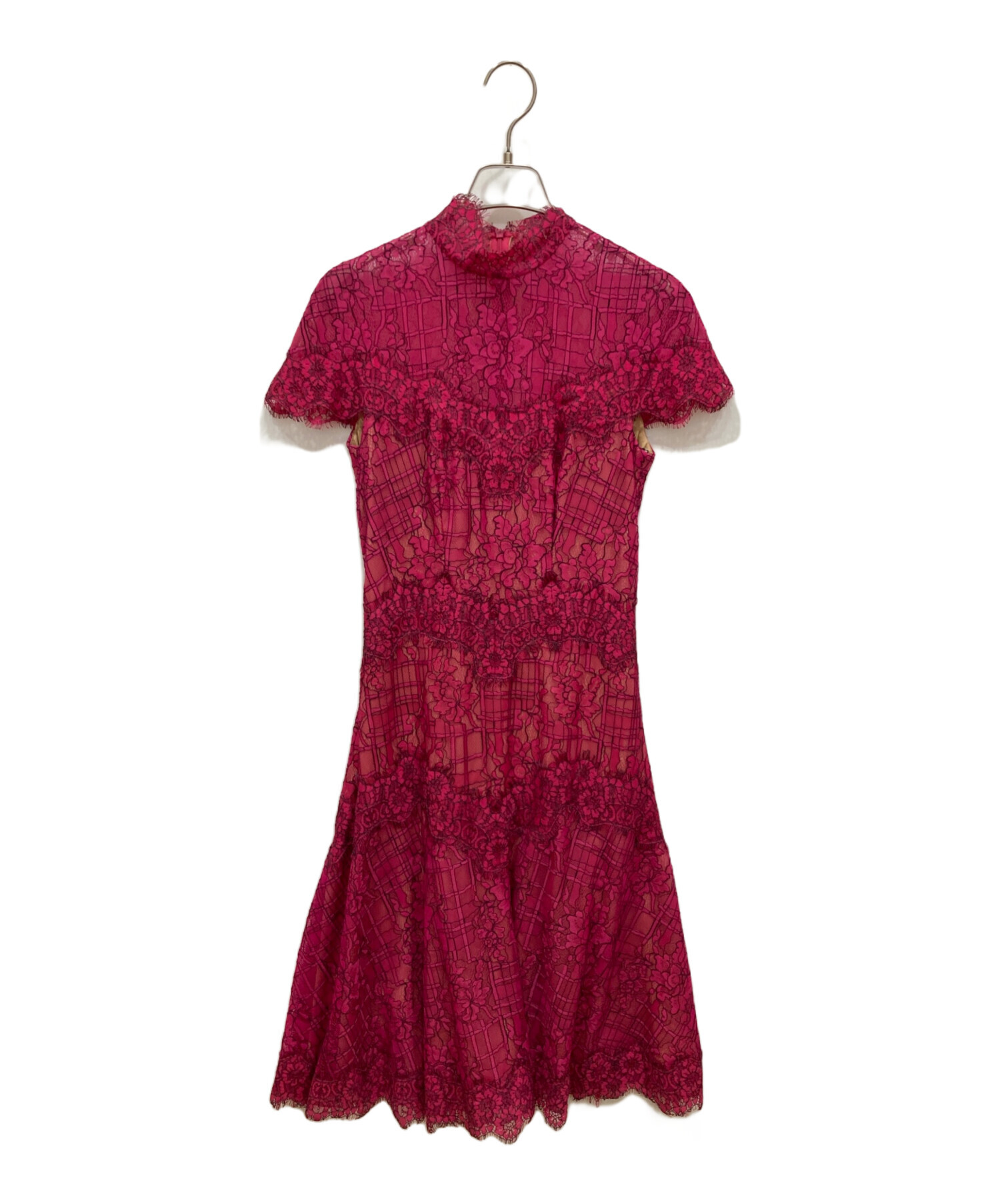 新品 TADASHI SHOJI 総レース ひざ丈ワンピース ボルドー 赤茶 M 中古・古着通販】TADASHI SHOJI (タダシ ショージ) レースワンピース