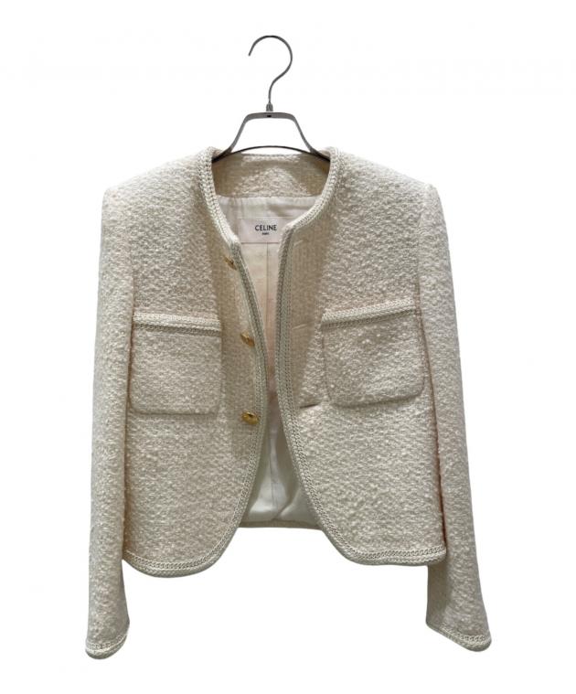 【未使用】CELINE ヴィンテージ ノーカラージャケット シャイニーゴールド 中古・古着通販】CELINE (セリーヌ) シャスールジャケット アイボリー