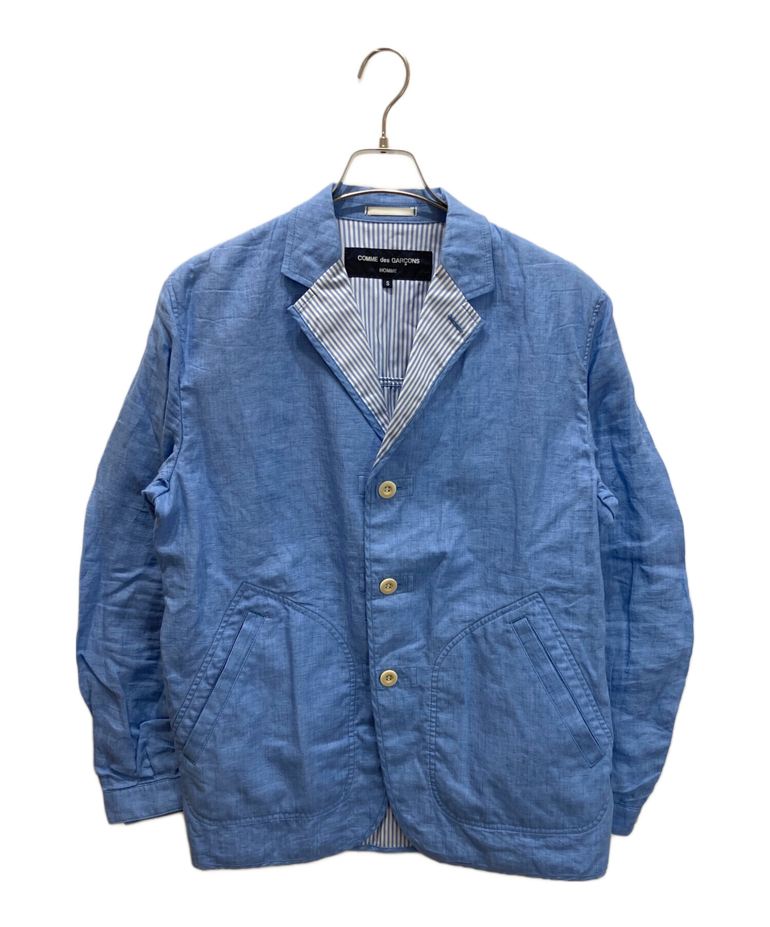 コムデギャルソンオム リネンパッカリング テーラードジャケット ブルー 中古・古着通販】COMME des GARCONS HOMME (コムデギャルソン オム