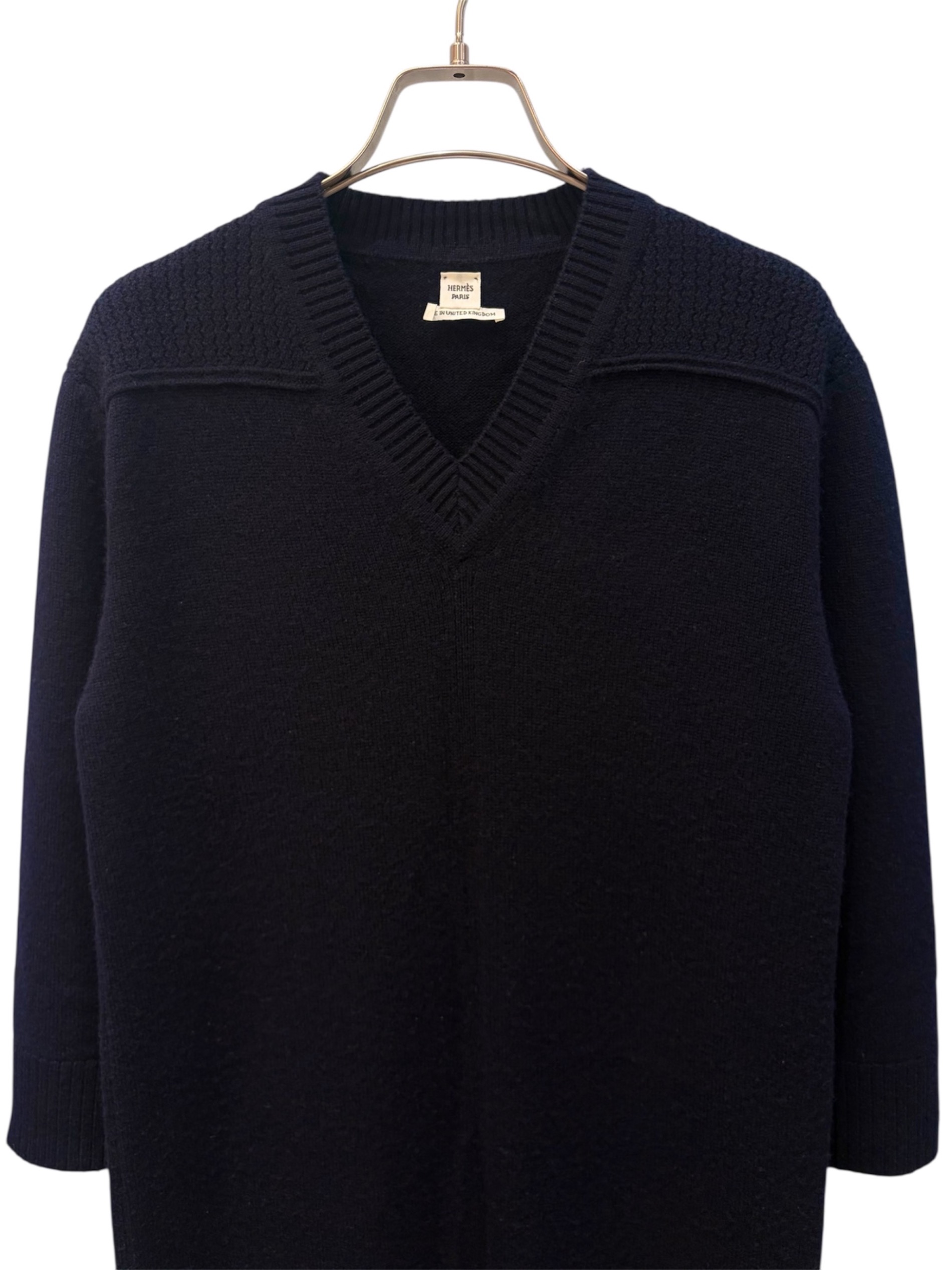 HERMES カシミヤ100 リブ ニット ワンピース Vネック 膝丈 34 中古・古着通販】HERMES (エルメス) Vネックカシミヤニットワンピース