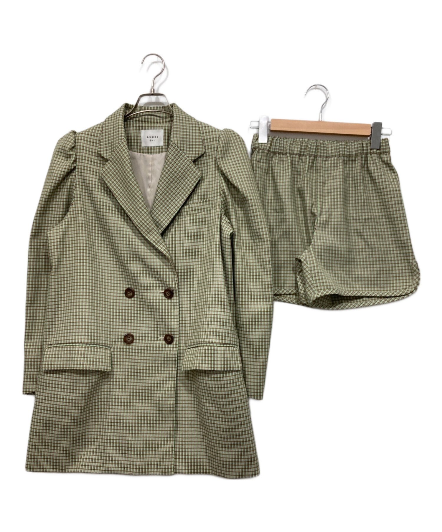 Ameri CHECK JACKET MINI DRESS Sサイズ 中古・古着通販】Ameri (アメリ) CHECK JACKET MINI DRESS グリーン