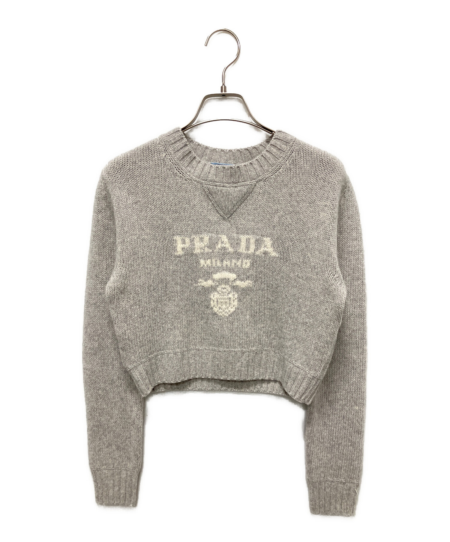 PRADA カシミヤ混 クルーネック 中古・古着通販】PRADA (プラダ) カシミヤ混 ロゴデザインクルーネック