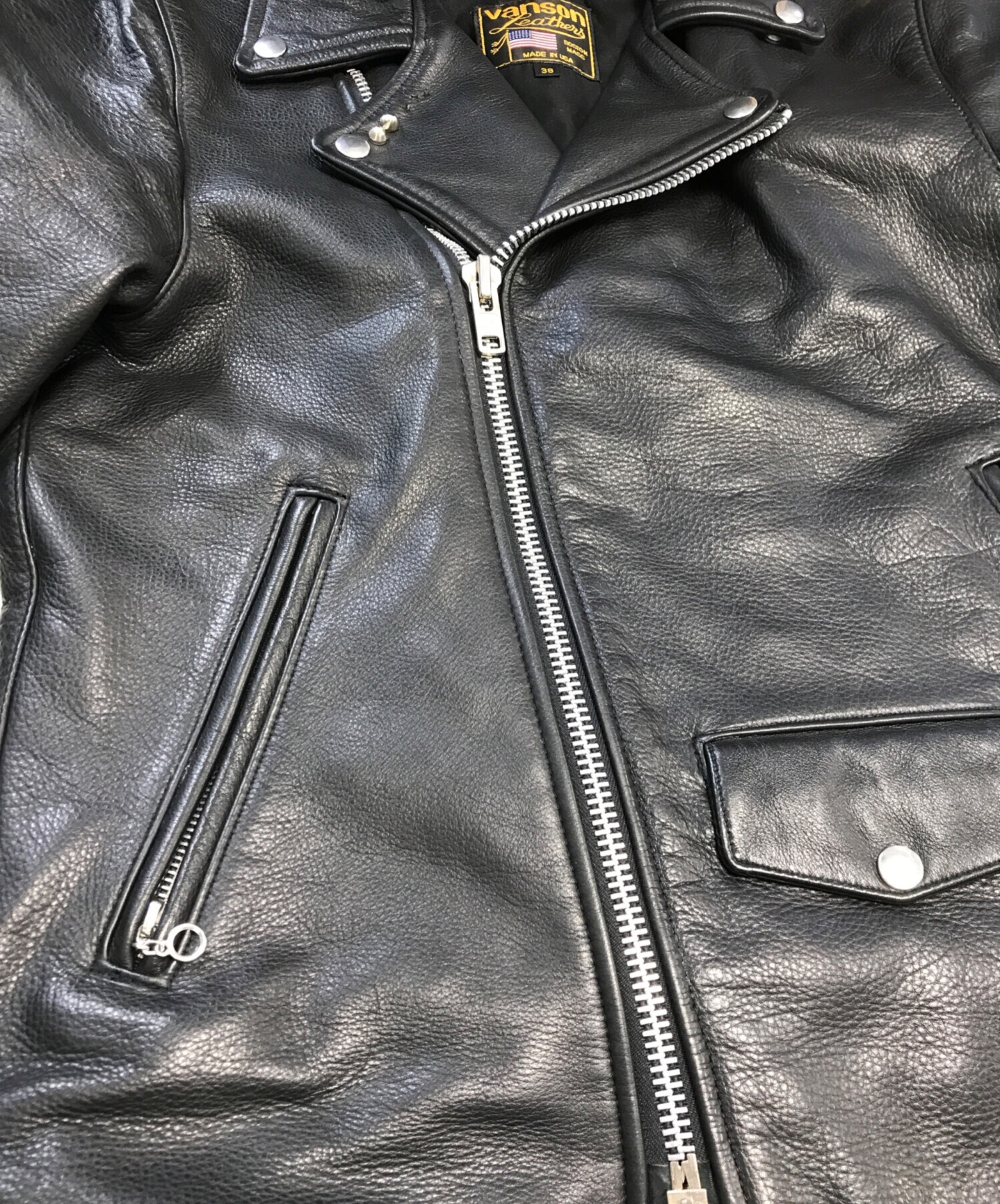 Vanson レザージャケット 38サイズ 黒 中古・古着通販】VANSON (バンソン) レザーライダースジャケット