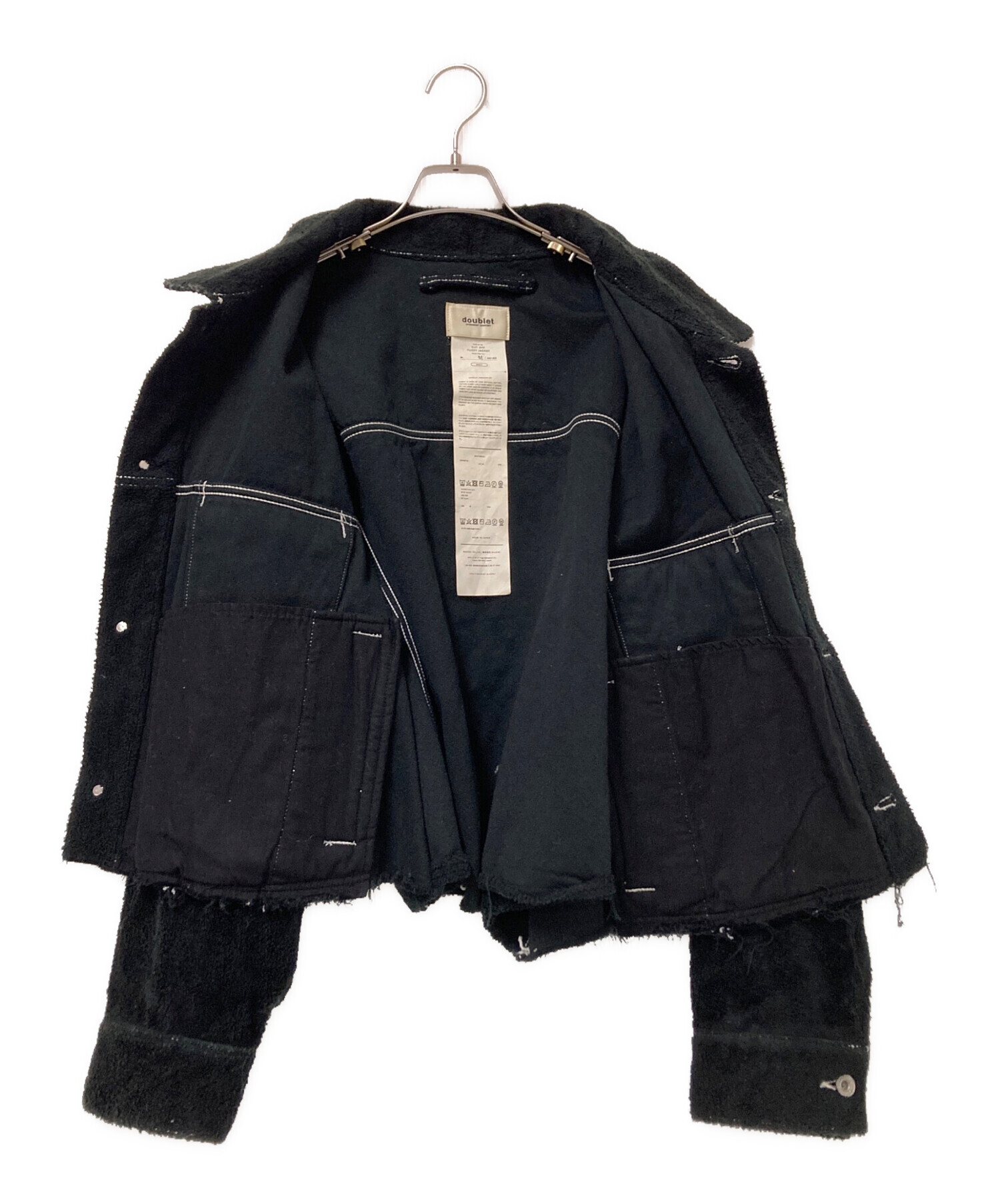 ダブレット doublet ジャケット 22AW 22AW19BL151 CUT OFF FUZZY JACKET BLACK カット オフ ジャケット ブラック系 S【中古】 中古・古着通販】doublet (ダブレット) CUT OFF FUZZY JACKET ブラック