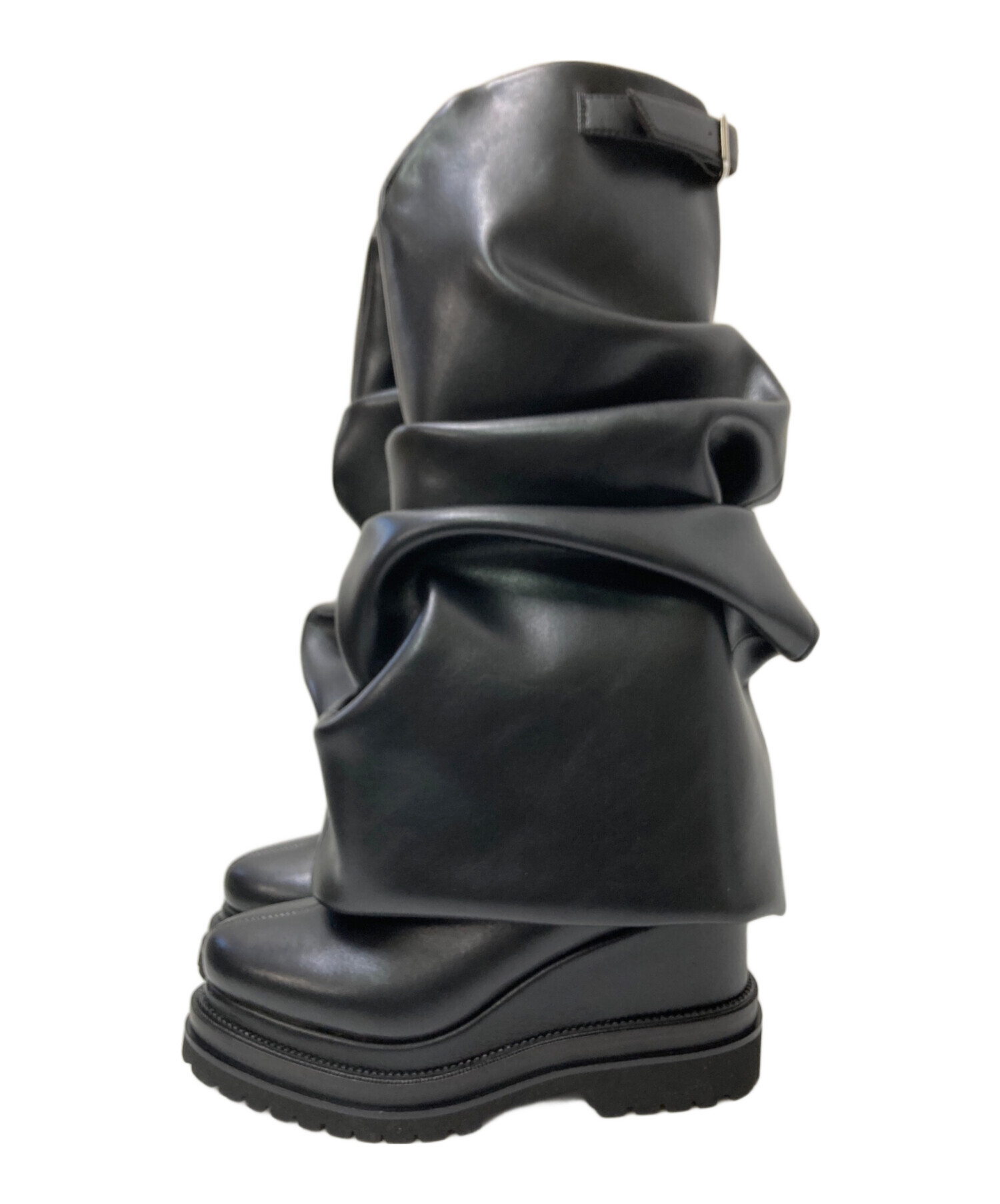中古・古着通販】POOLDE (プールデ) Melted Wedge Boots ブラック