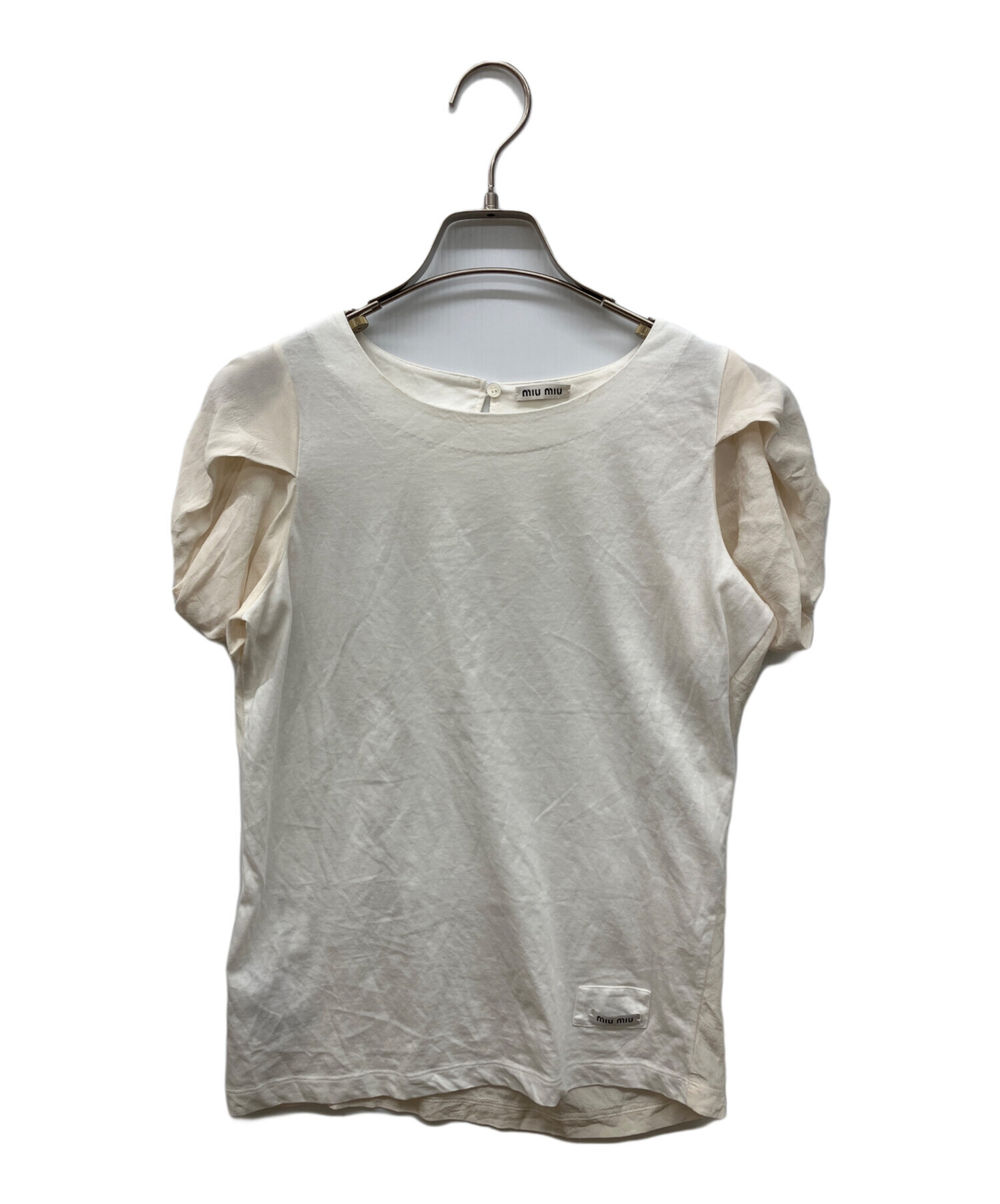 MIU MIU ミュウミュウ Tシャツ パフスリーブ ホワイト×イエロー M 中古・古着通販】MIU MIU (ミュウミュウ) パフスリーブシャツ ホワイト