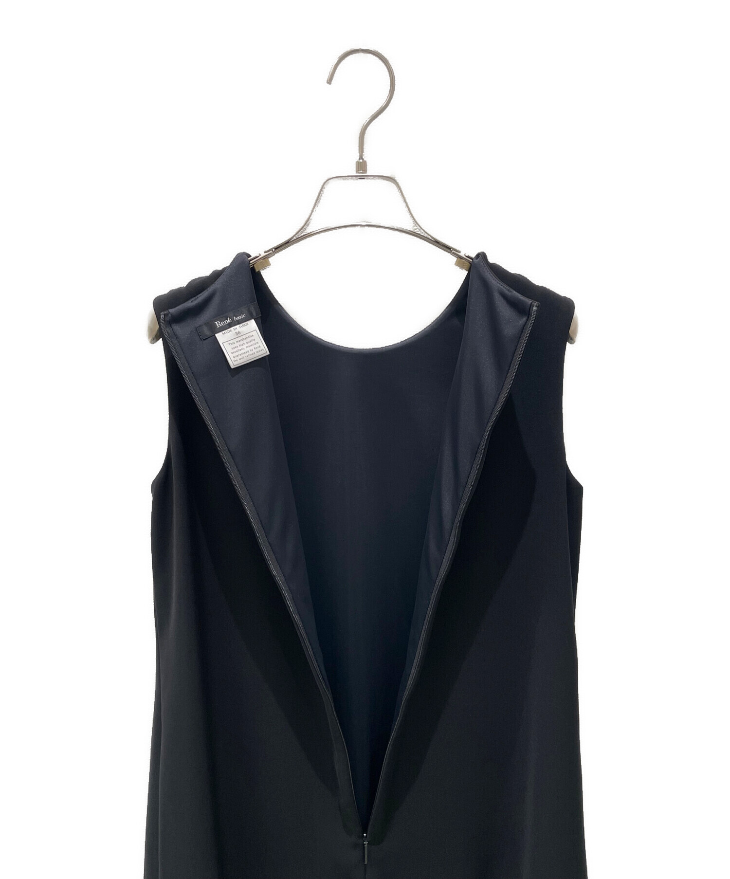 René フリルノースリーブワンピース ブラック 中古・古着通販】Rene basic (ルネベーシック) 裾フリルノースリーブ