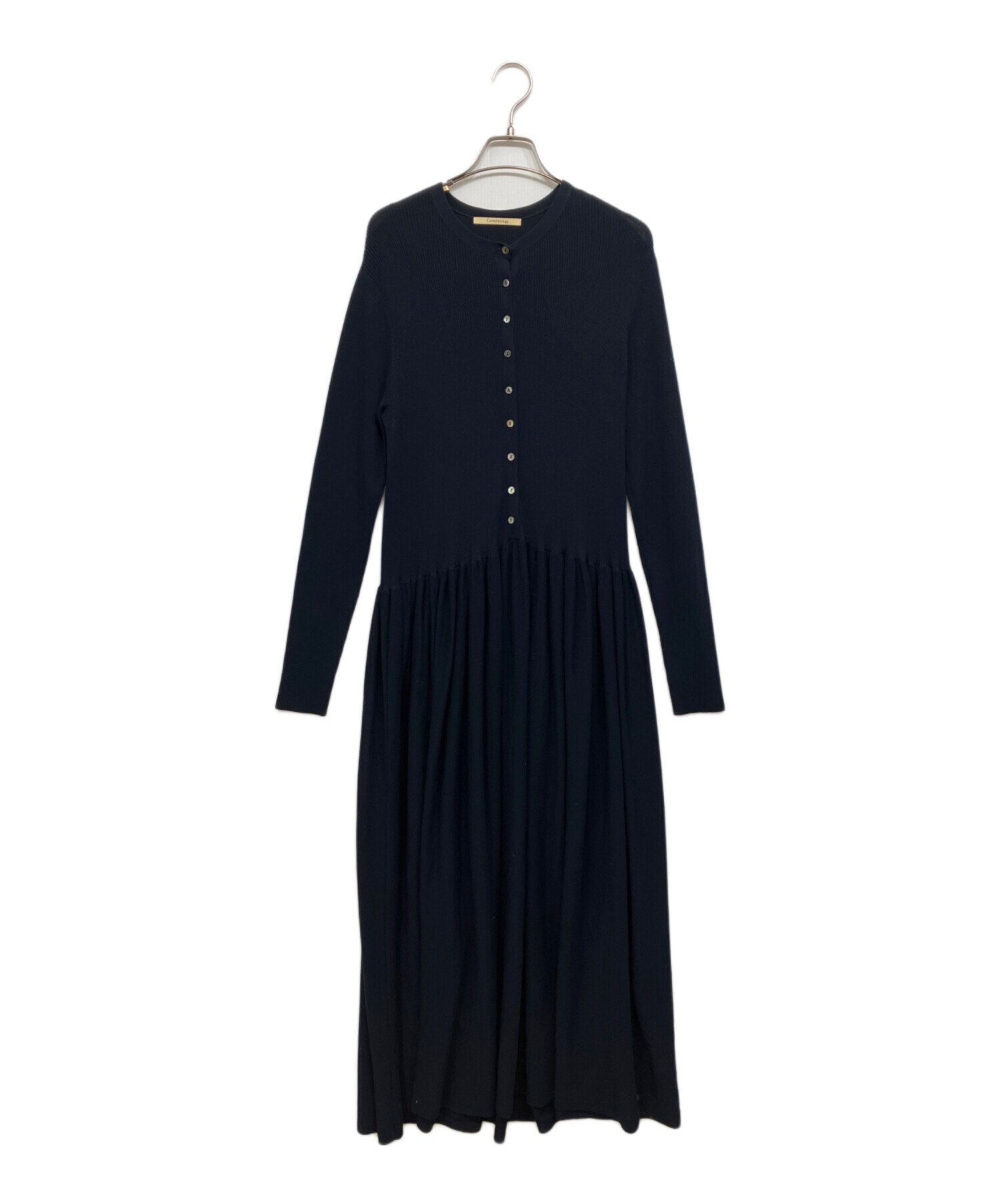 【美品】カレンソロジー ニットフレアワンピース ネイビー 中古・古着通販】Curensology (カレンソロジー) ボタンアキギャザー