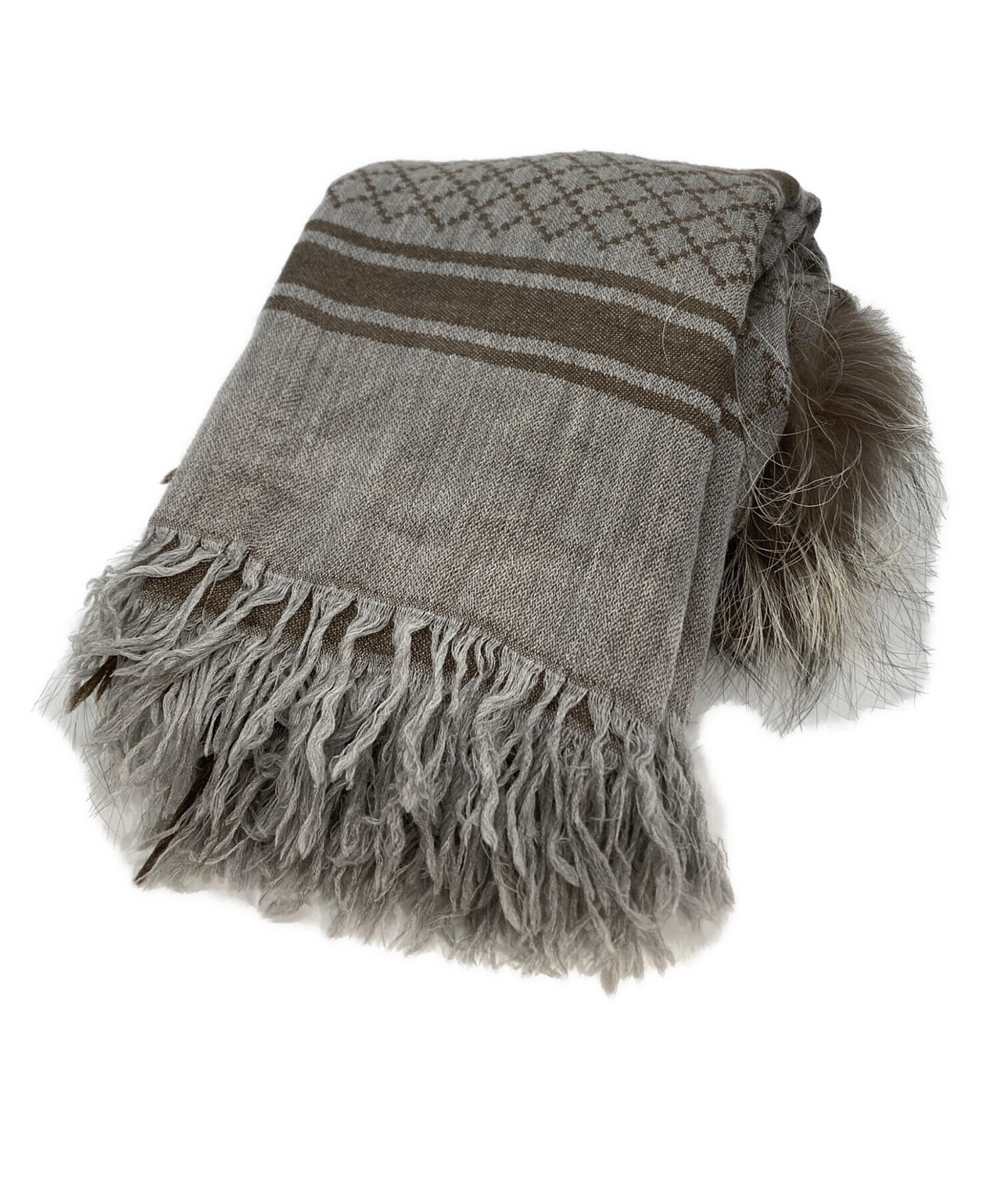 13665 GUCCI GG柄 フォックスファー ストール マフラー　スカーフ 中古・古着通販】GUCCI (グッチ) GG柄 フォックスファー付 ストール