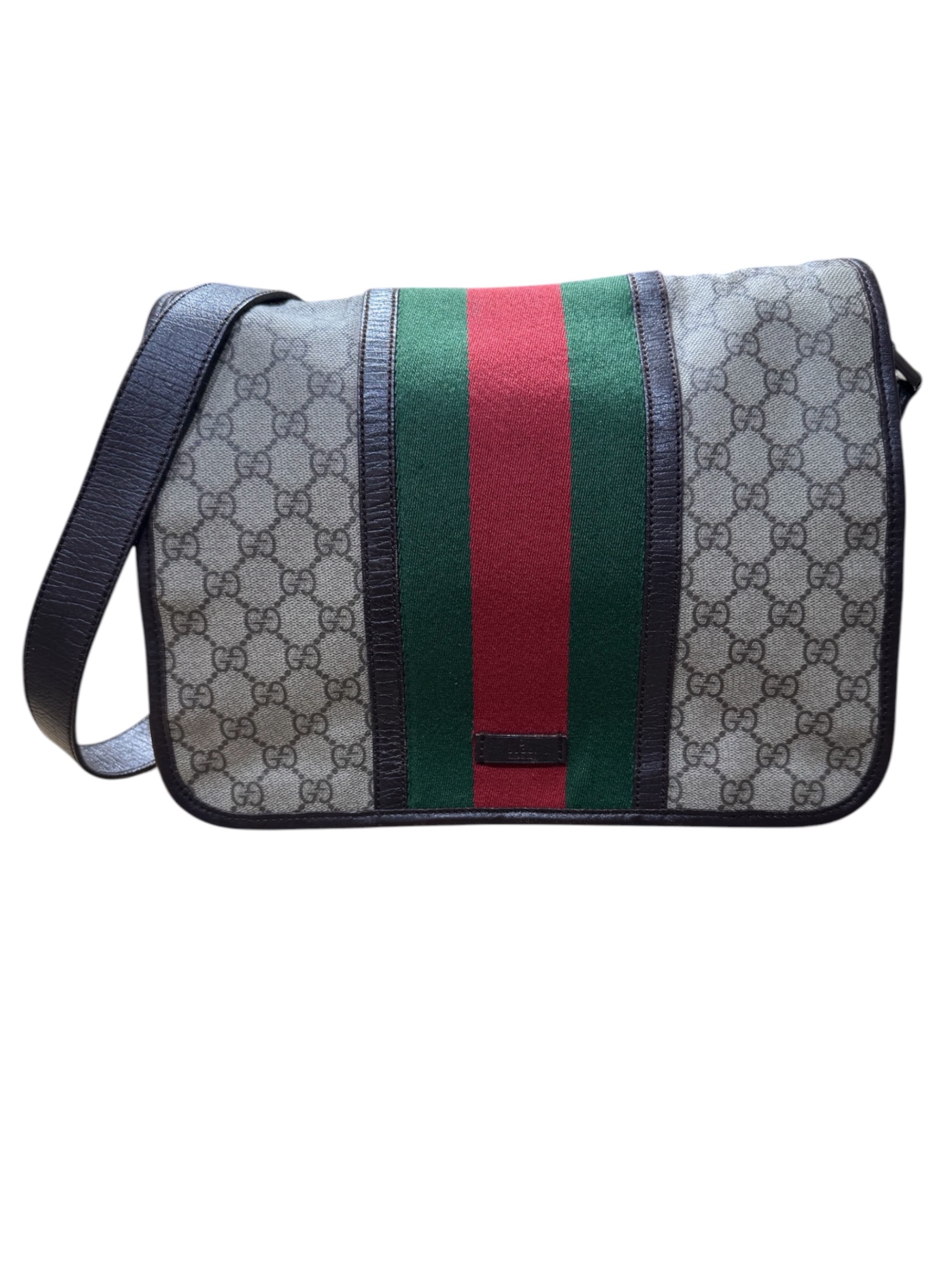 GUCCIヴィンテージキャンパスボディバッグ ウェブ ・サンド クロスボディバッグ ミディアム GG ストライプ付き バッグ