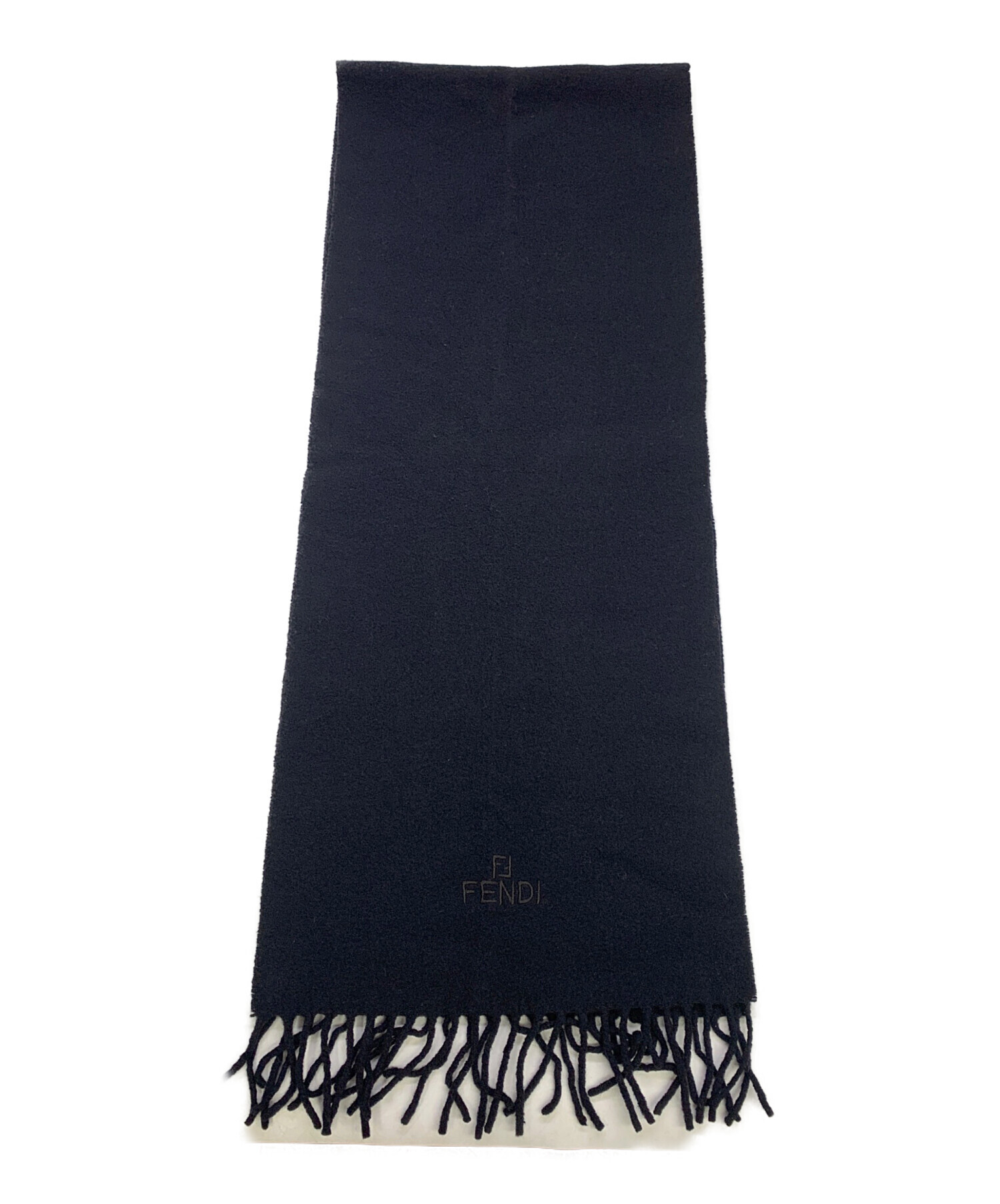 FENDI フェンディ マフラー メンズ レディース ネイビー リバーシブル 紺 中古・古着通販】FENDI (フェンディ) FENDI ブラック ウールマフラー