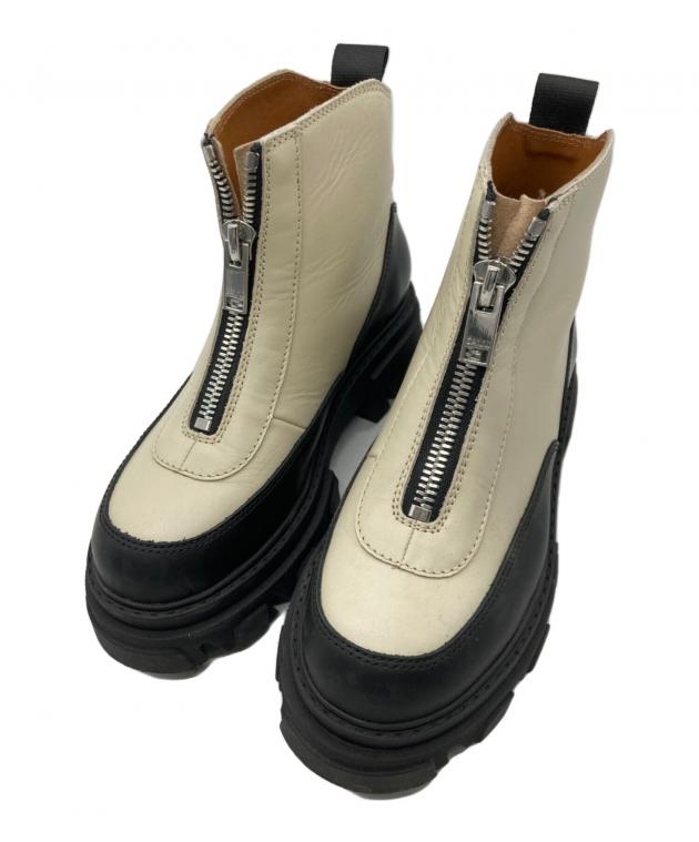 Ganni ガニー ブーツ EU40(25cm位) 白 【古着】【中古】 中古・古着通販】Ganni (ガニー) フロントジップアンクルブーツ S1615