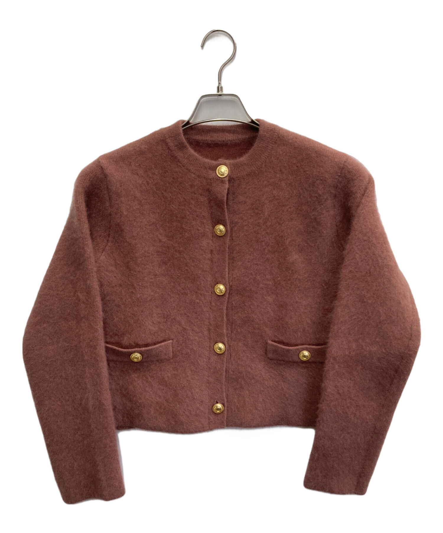 anuans アニュアンス ラクーンブレンドノーカラーニットジャケット ピンク アニュアンス anuans ラクーンブレンドノーカラーニットジャケット