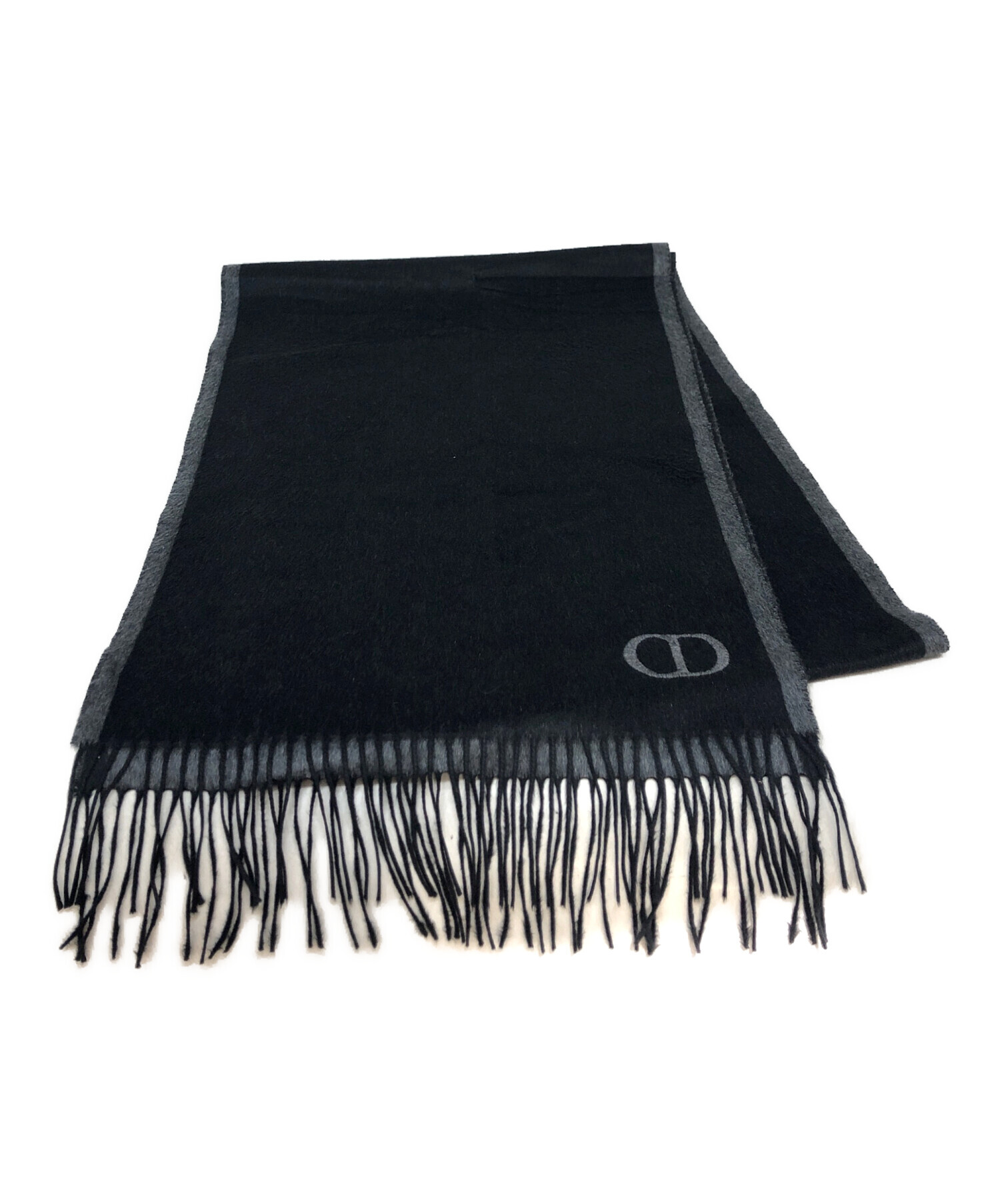 クリスチャンディオール ＊ Dior ロゴ入り マフラー ストール 黒 美品 マフラー ロゴ入り クリスチャンディオール Dior ロゴ入り マフラー