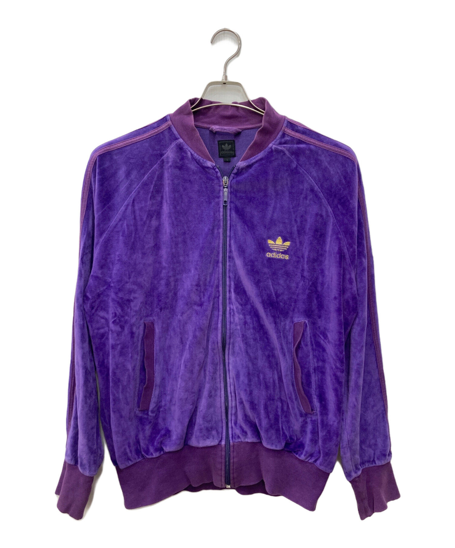 むし様80s アディダスベロアトラックジャケットジャージパープル短丈 中古・古着通販】adidas (アディダス) 00'sベロアトラックジャケット