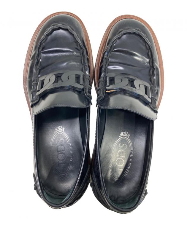 TOD'S ブラック ローファー 37 中古・古着通販】TOD'S (トッズ) チェーンロゴローファー ブラック