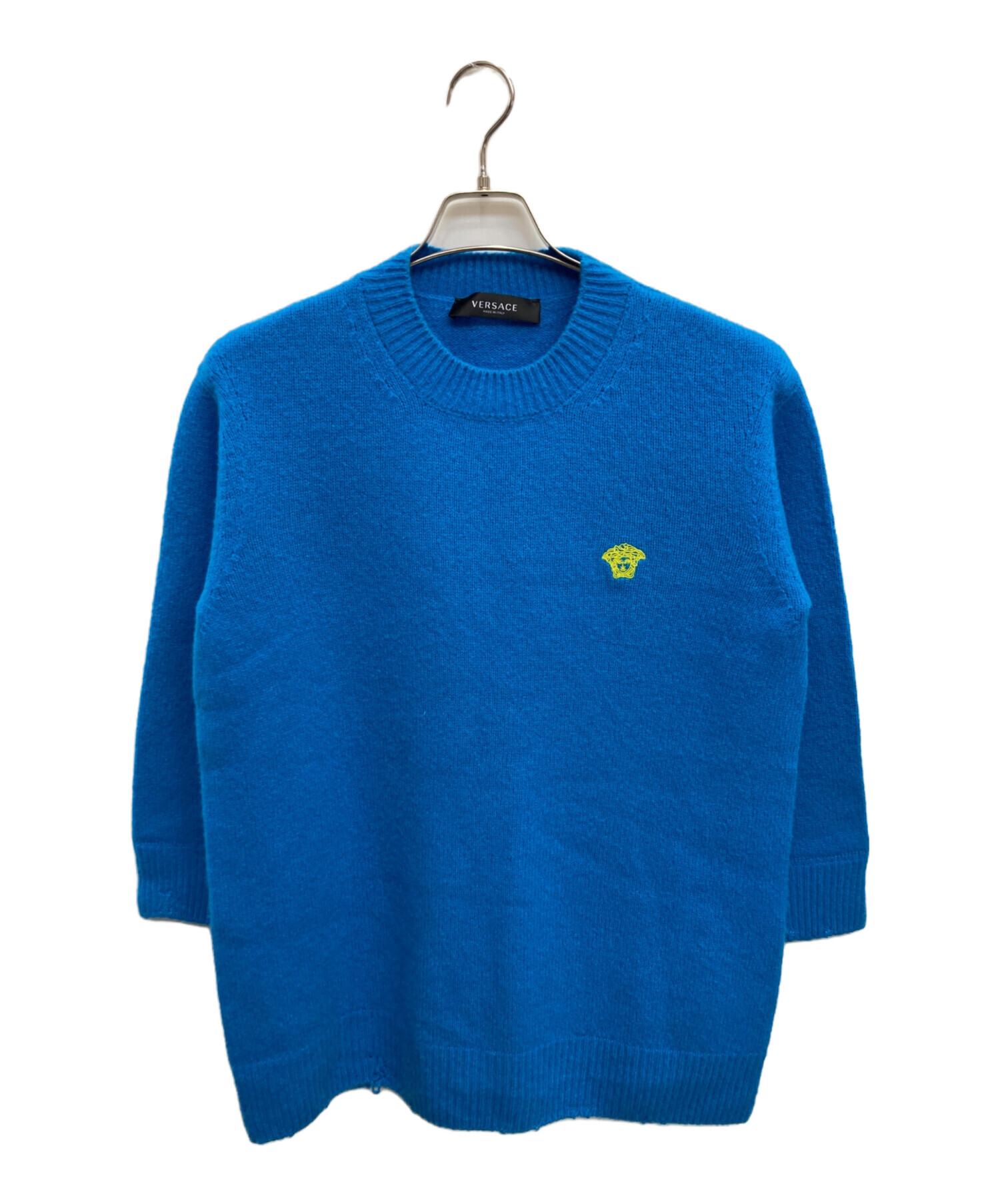 VERSACE ヴェルサーチ メンズ ブルーニット 中古・古着通販】VERSACE (ヴェルサーチェ) ダメージ加工ニット ブルー