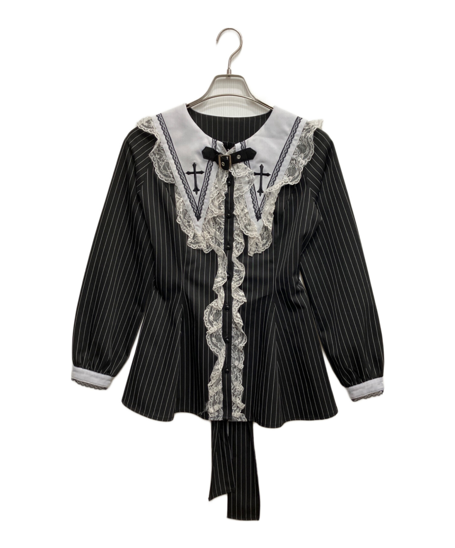 中古・古着通販】MARS (マーズ) BIG襟クロス刺繍セットアップ ブラック