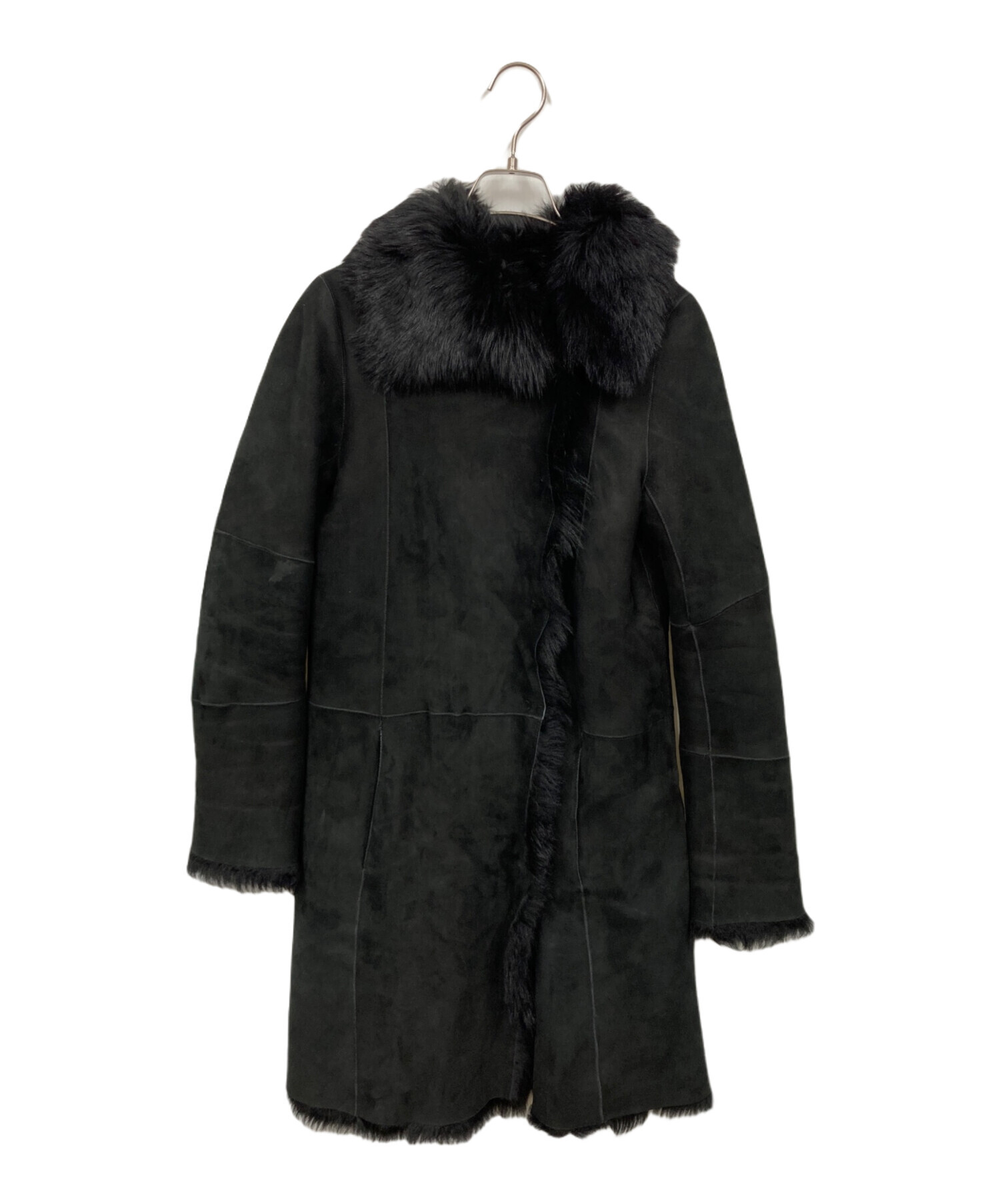 ジョセフ ムートンコート　フード付き 中古・古着通販】JOSEPH (ジョゼフ) ムートンコート ブラック サイズ