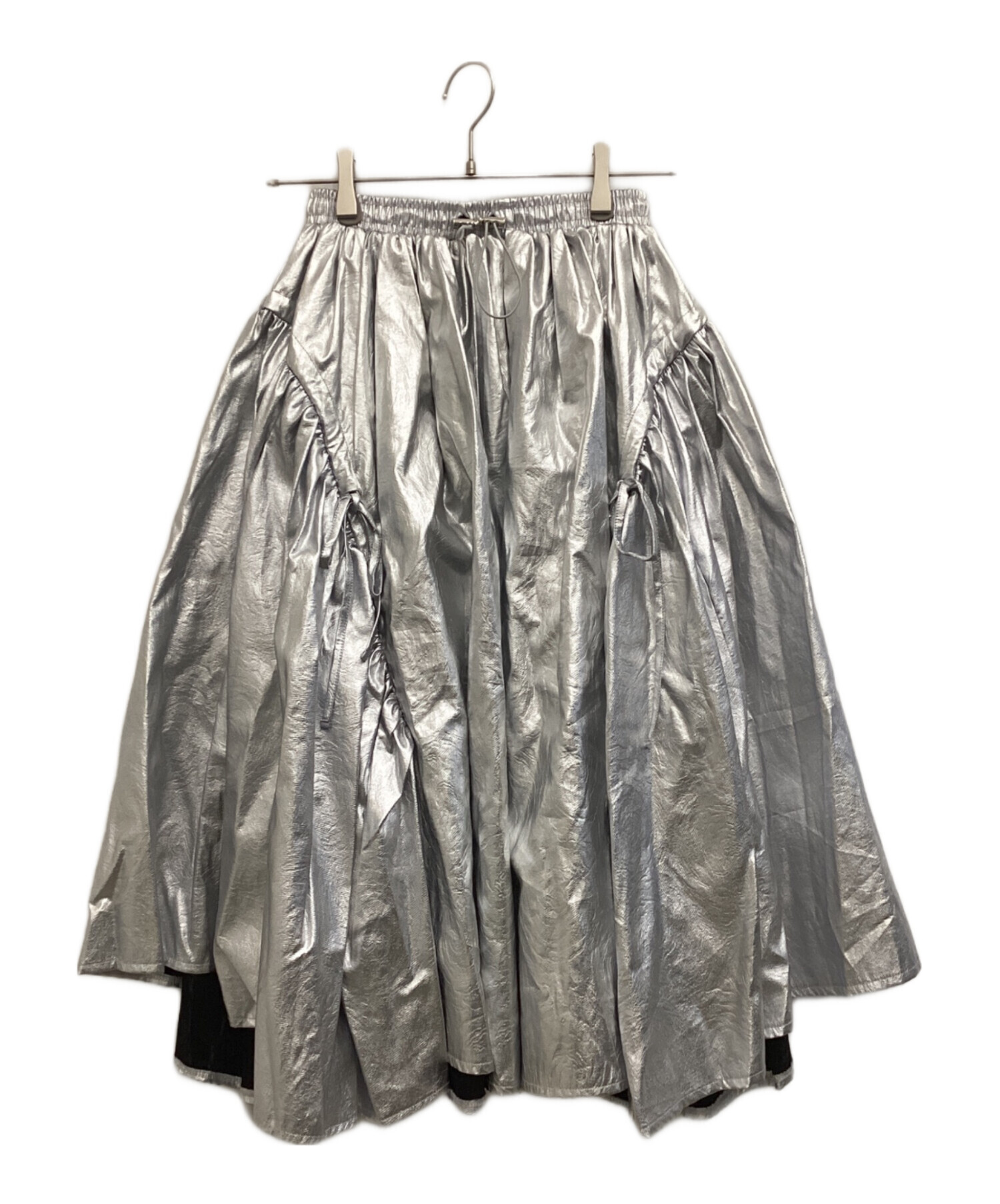 中古・古着通販】POPPY (ポピー) ギャザーリボンスカート シルバー