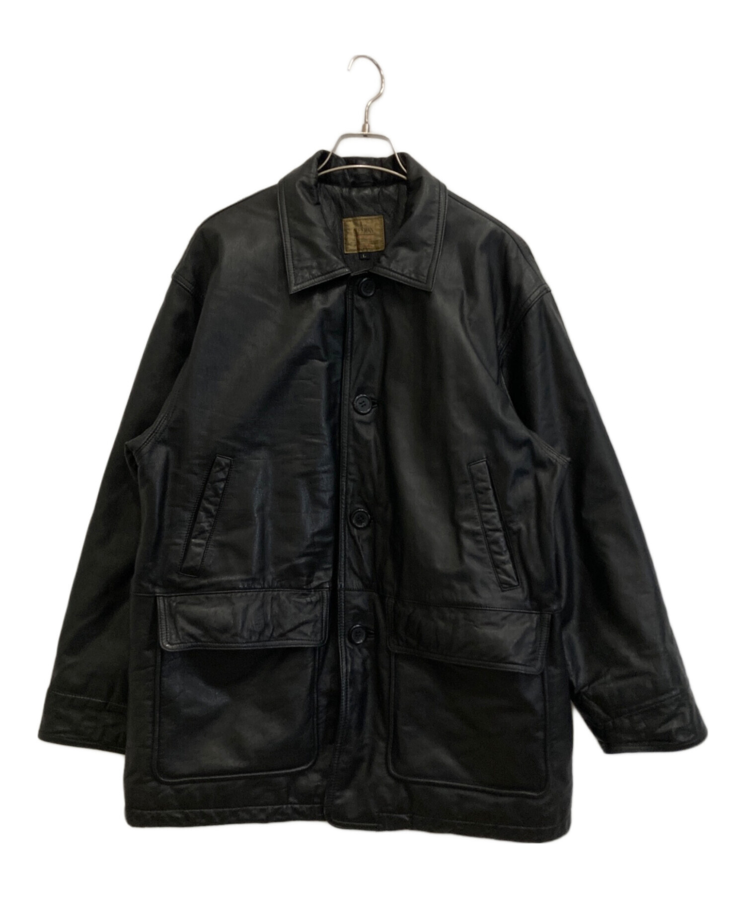 レザージャケット　牛革　古着　内側総柄 archive 】A2 レザージャケット 牛革 中綿 スタンドカラー ブラック