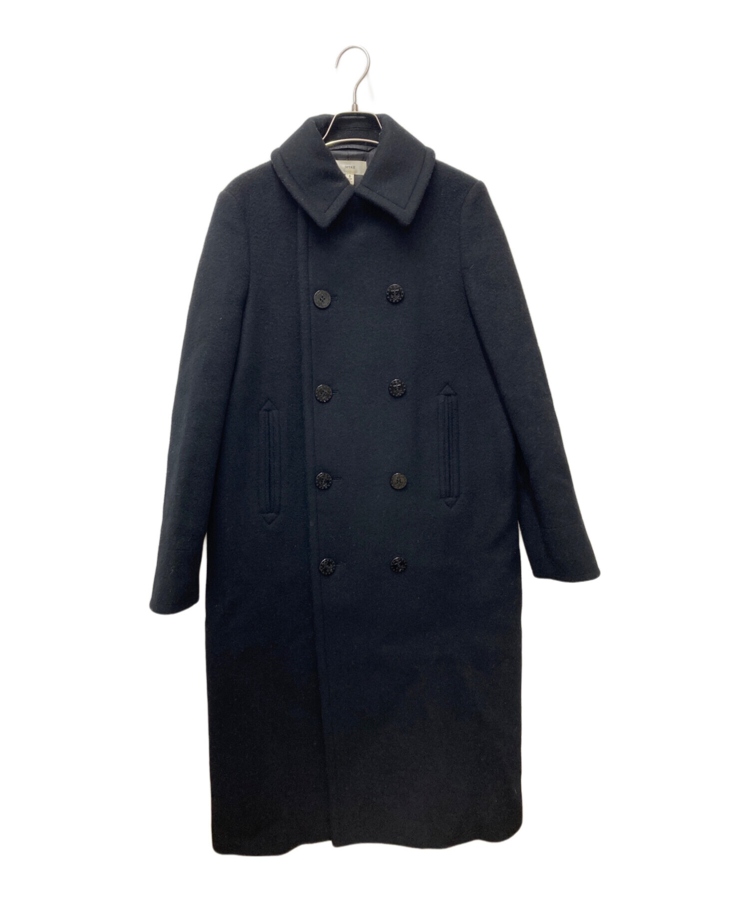 HYKE 8B ピーコート ブラック 日本製 ウールコート 中古・古着通販】HYKE (ハイク) ロングピーコート ブラック サイズ:3