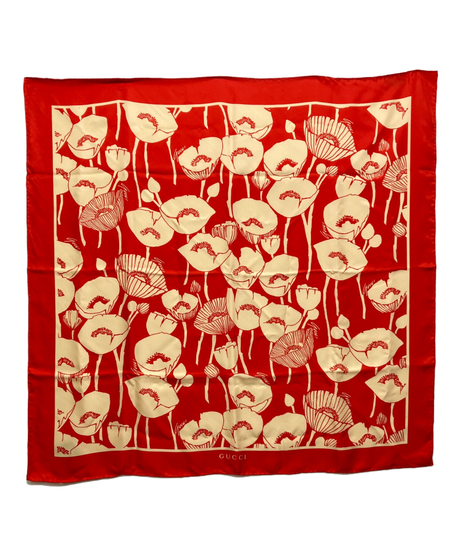 Gucci グッチ　フローラル シルク スカーフ レッド 中古・古着通販】GUCCI (グッチ) スカーフ レッド｜ブランド・古着通販