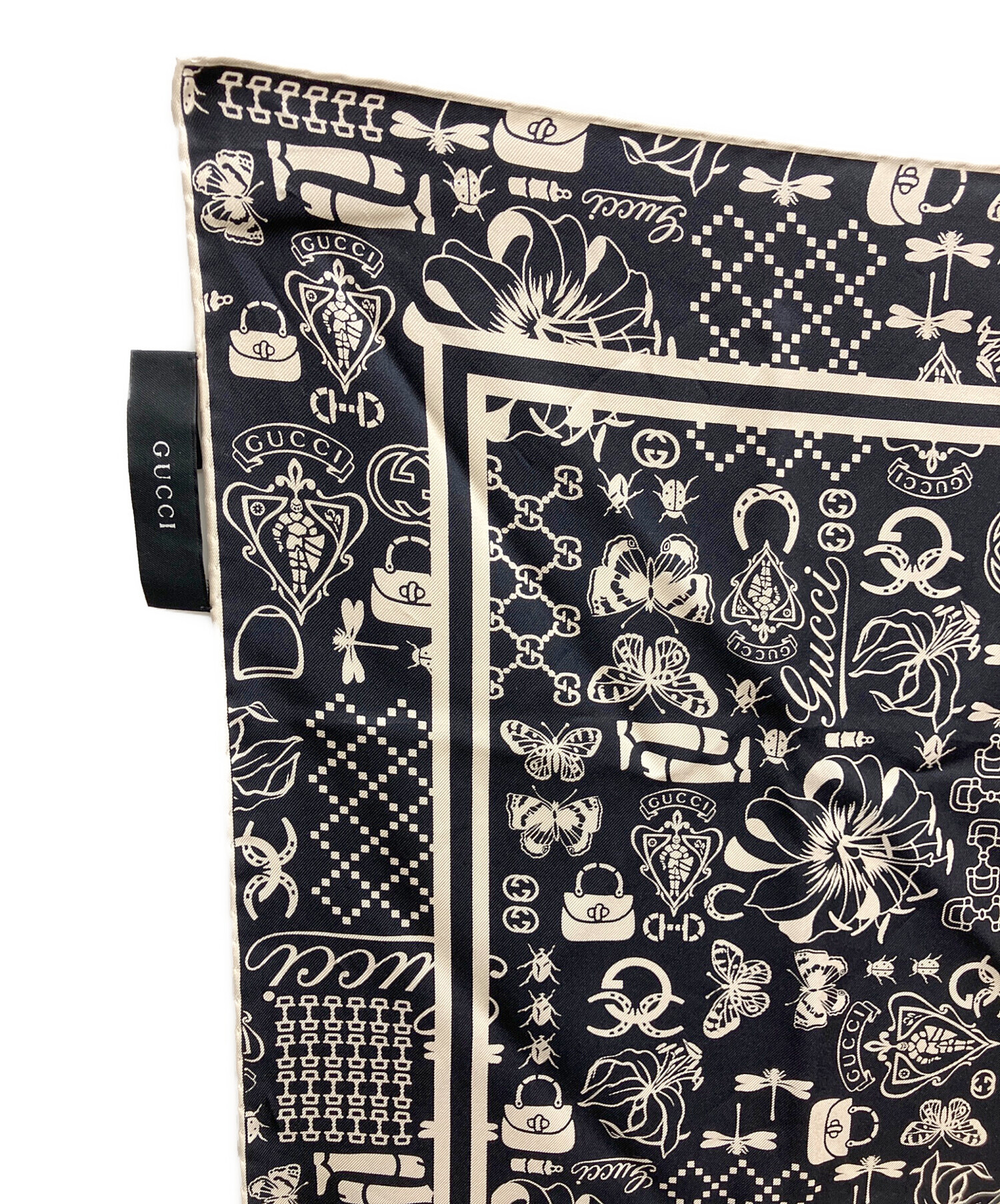 中古・古着通販】GUCCI (グッチ) スカーフ ブラック×ホワイト