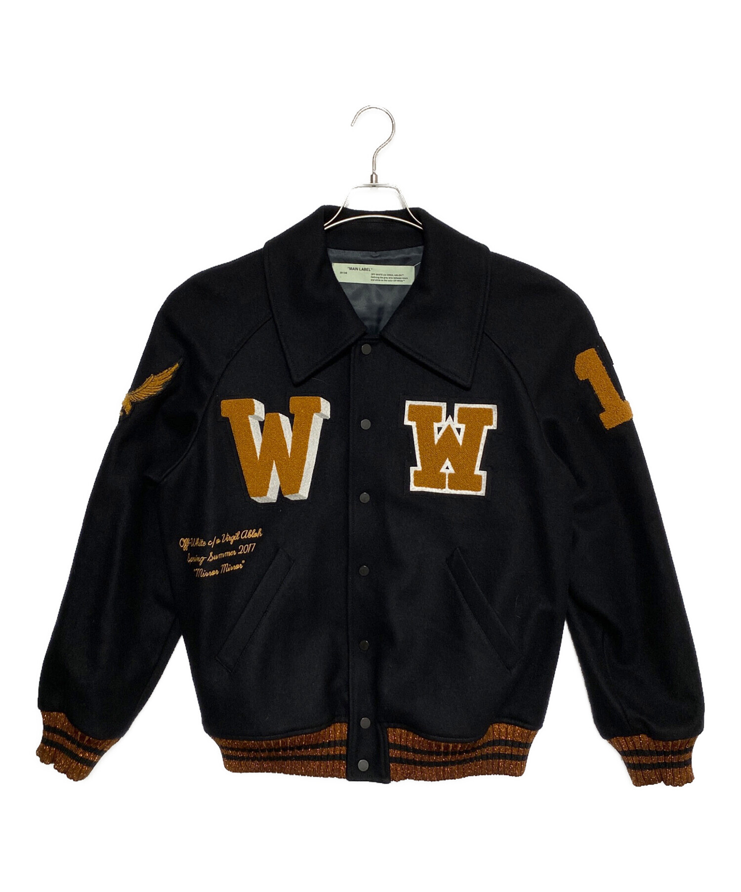 中古・古着通販】OFFWHITE (オフホワイト) Black Wool Varsity Jacket 