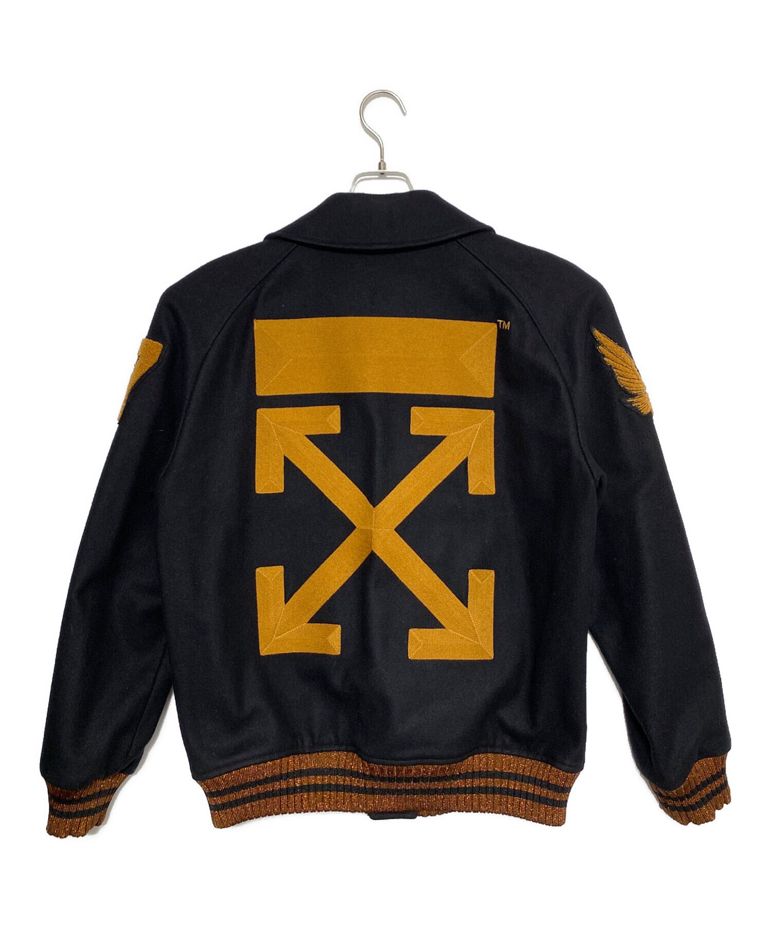 中古・古着通販】OFFWHITE (オフホワイト) Black Wool Varsity Jacket 
