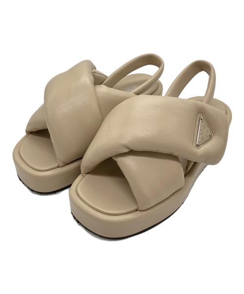 『（A） プラダ PRADA／USEDミュール／34＝約21.0㎝〜21.5㎝』 中古・古着通販】PRADA (プラダ) サンダル ベージュ サイズ:36
