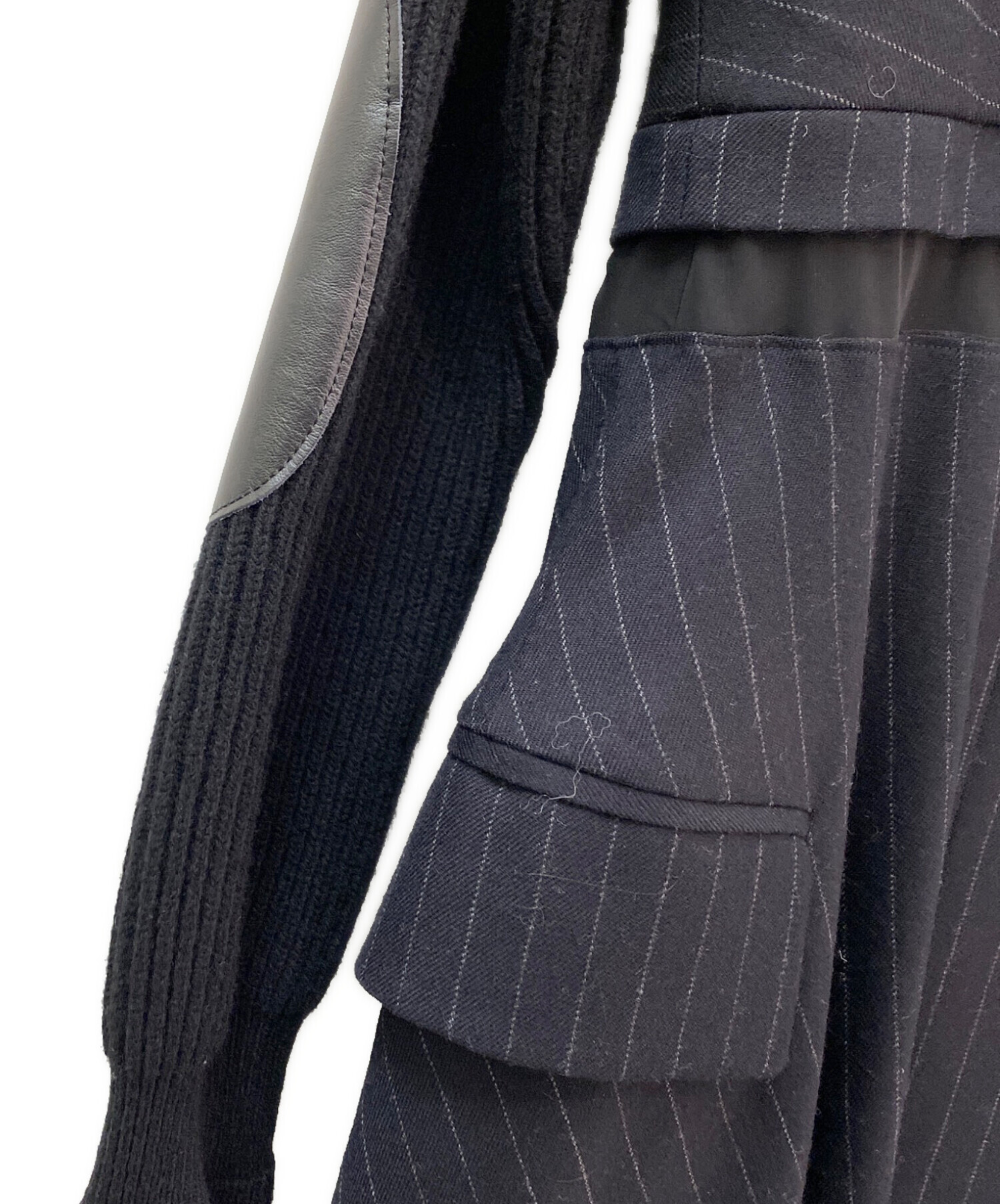 【美品】  sacai / サカイ | chalk stripe knit pullover / 異素材 切替 ドッキング ニット プルオーバー | 1 | ブラック | レディース sacai - 【美品】 sacai / サカイ | chalk stripe knit pullover / 異