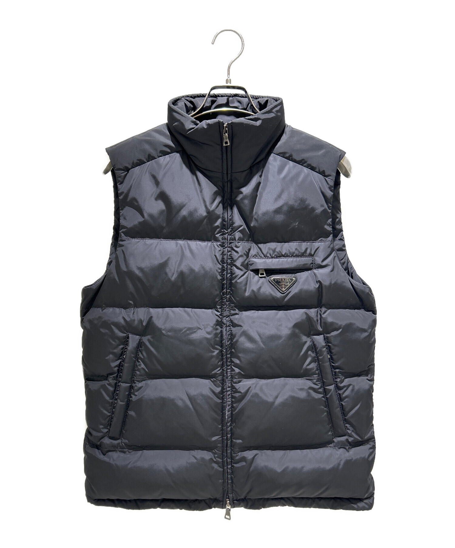 訳アリ PRADA プラダスポーツ 三角プレート ボア ダウンベスト 黒 50 プラダスポーツ ダウンベスト Nylon Zip VEST メンズ SIZE 46 PRADA