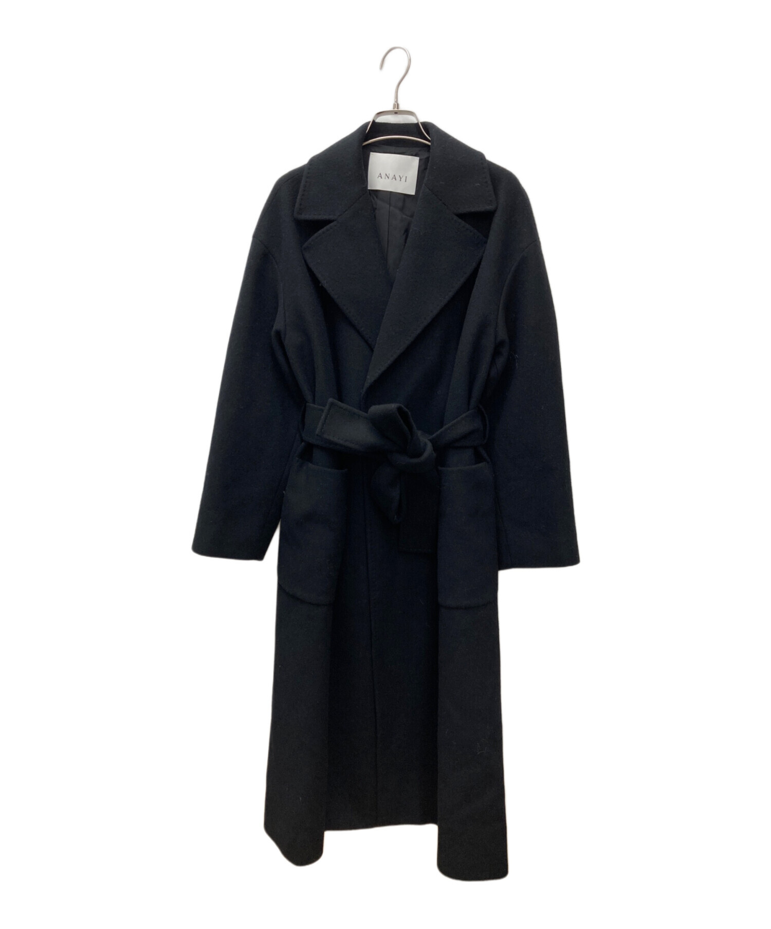中古・古着通販】ANAYI (アナイ) ウールロングコート ブラック サイズ 