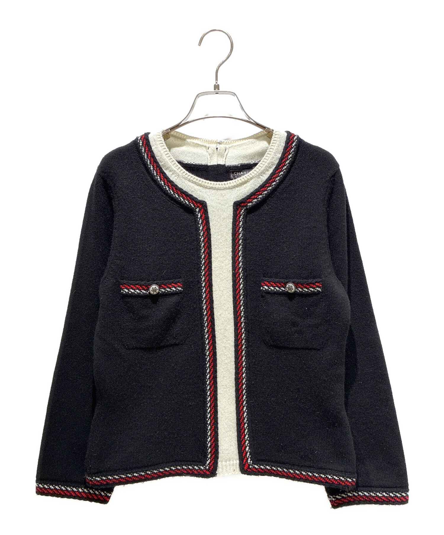 中古・古着通販】CHANEL (シャネル) カシミヤニット ブラック×ホワイト 
