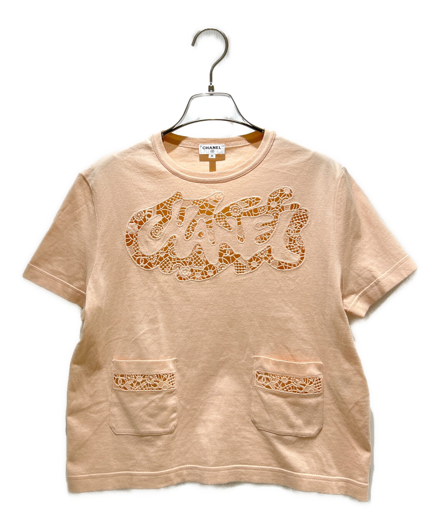 中古・古着通販】CHANEL (シャネル) カットワーク刺繍Tシャツ サーモン